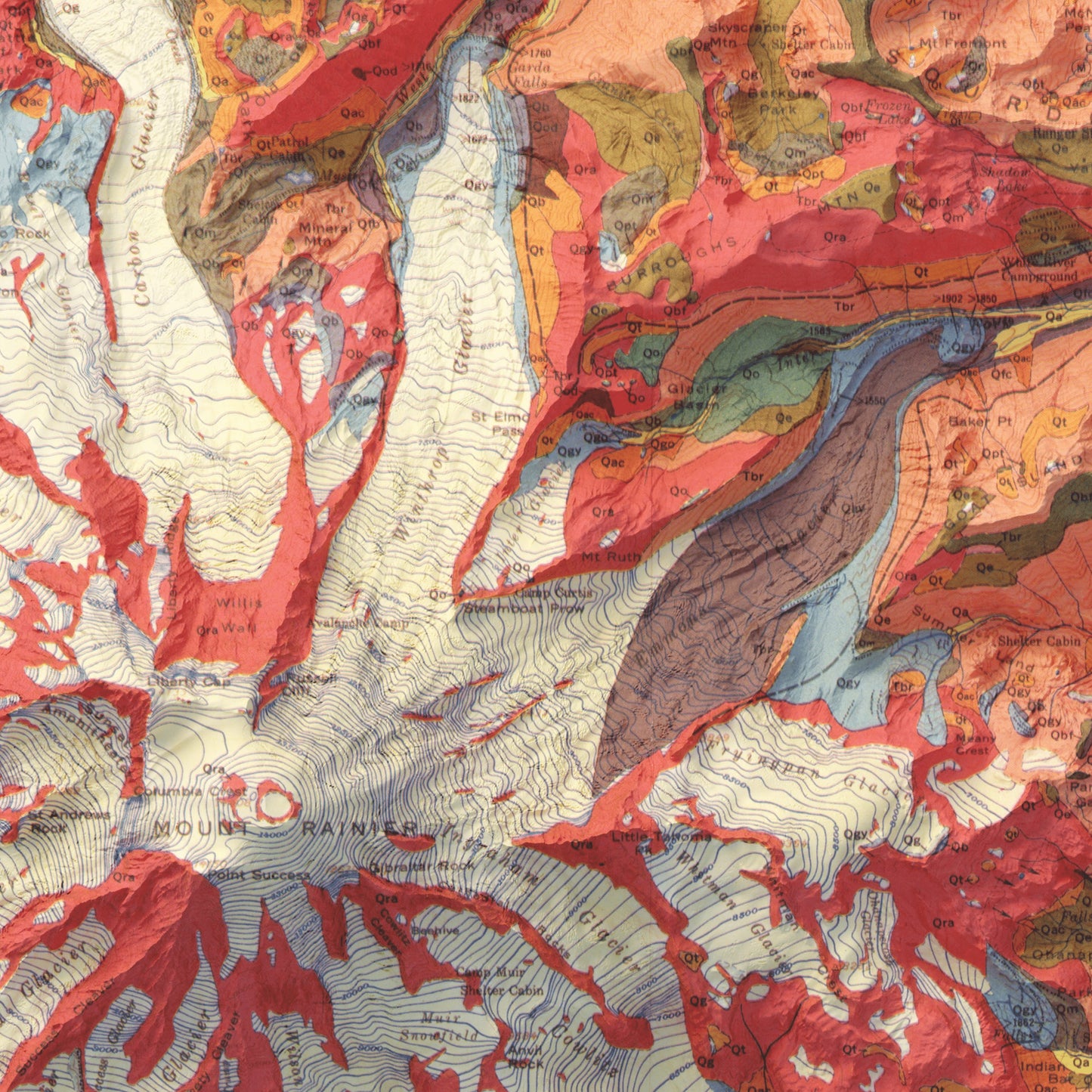 Mount Rainier National Park Geology - Shaded Relief Map (1969)