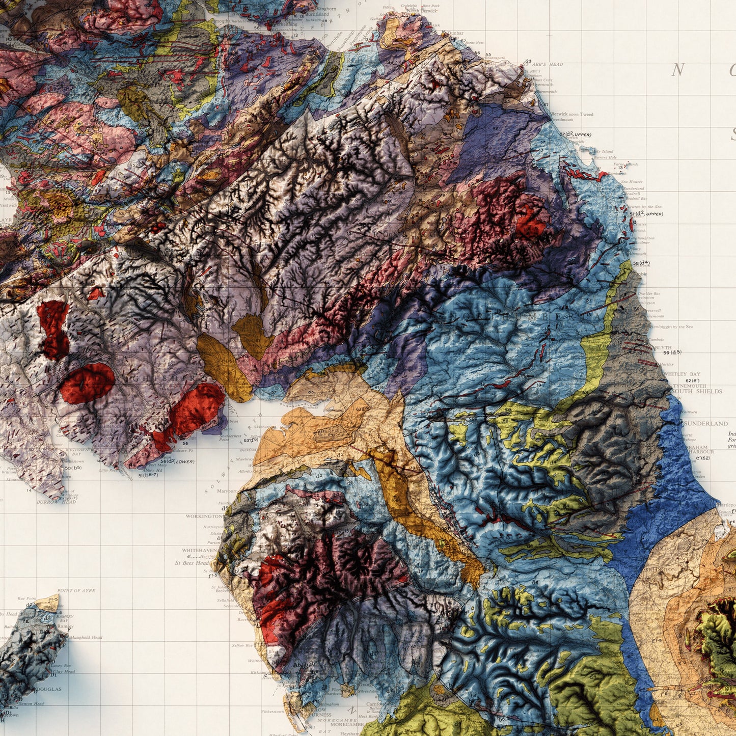 Great Britain Geology - Shaded Relief Map (1957)