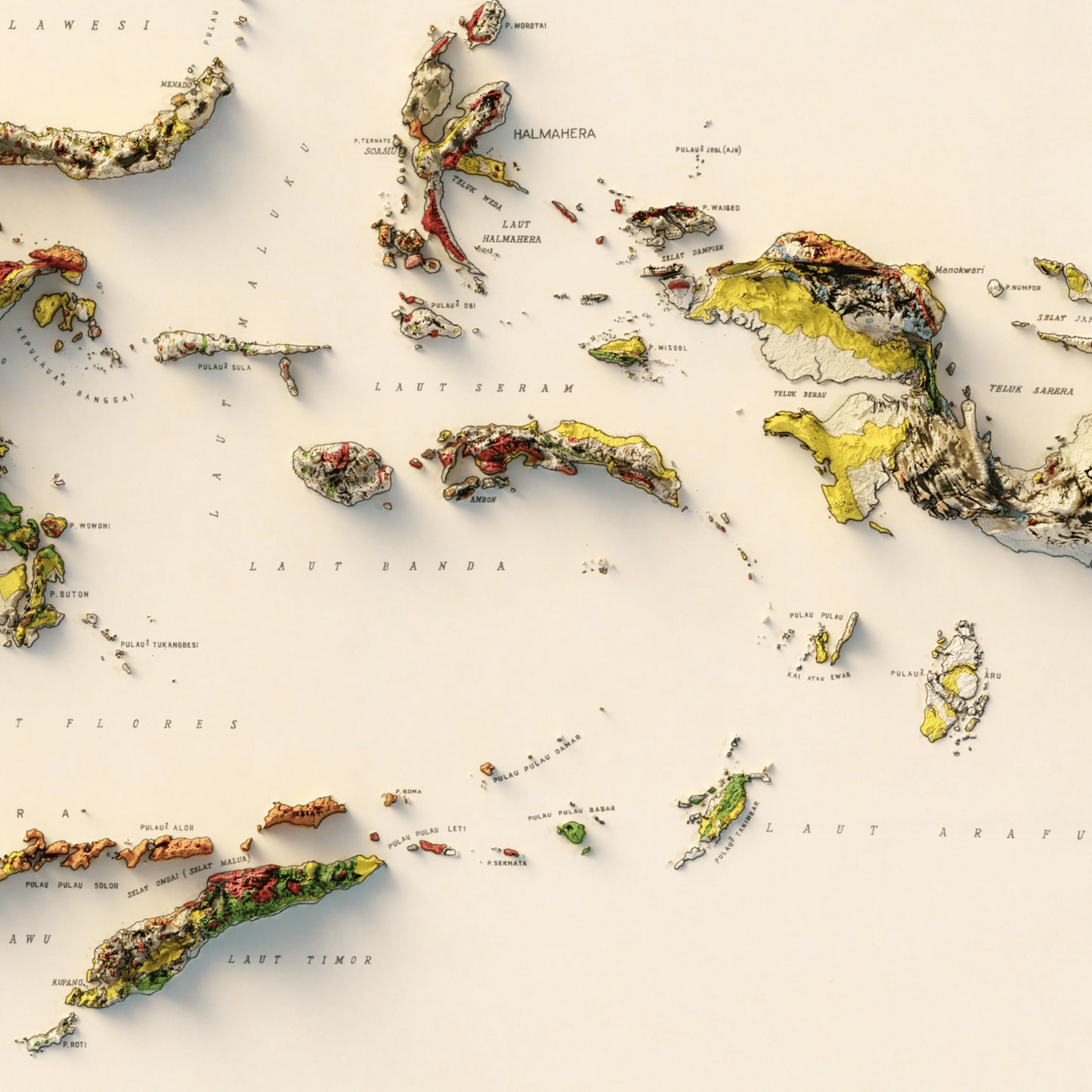 Indonesia Geology - Shaded Relief Map (1954)