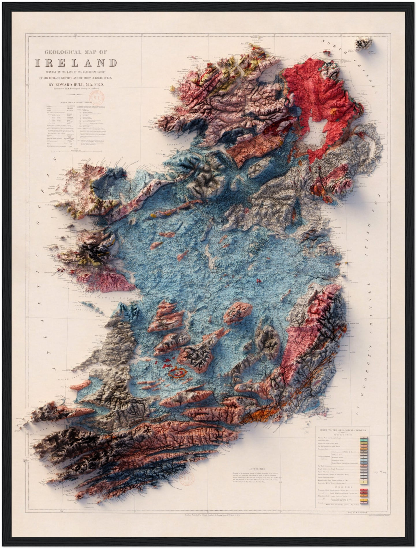 Ireland Geology - Shaded Relief Map (1878)