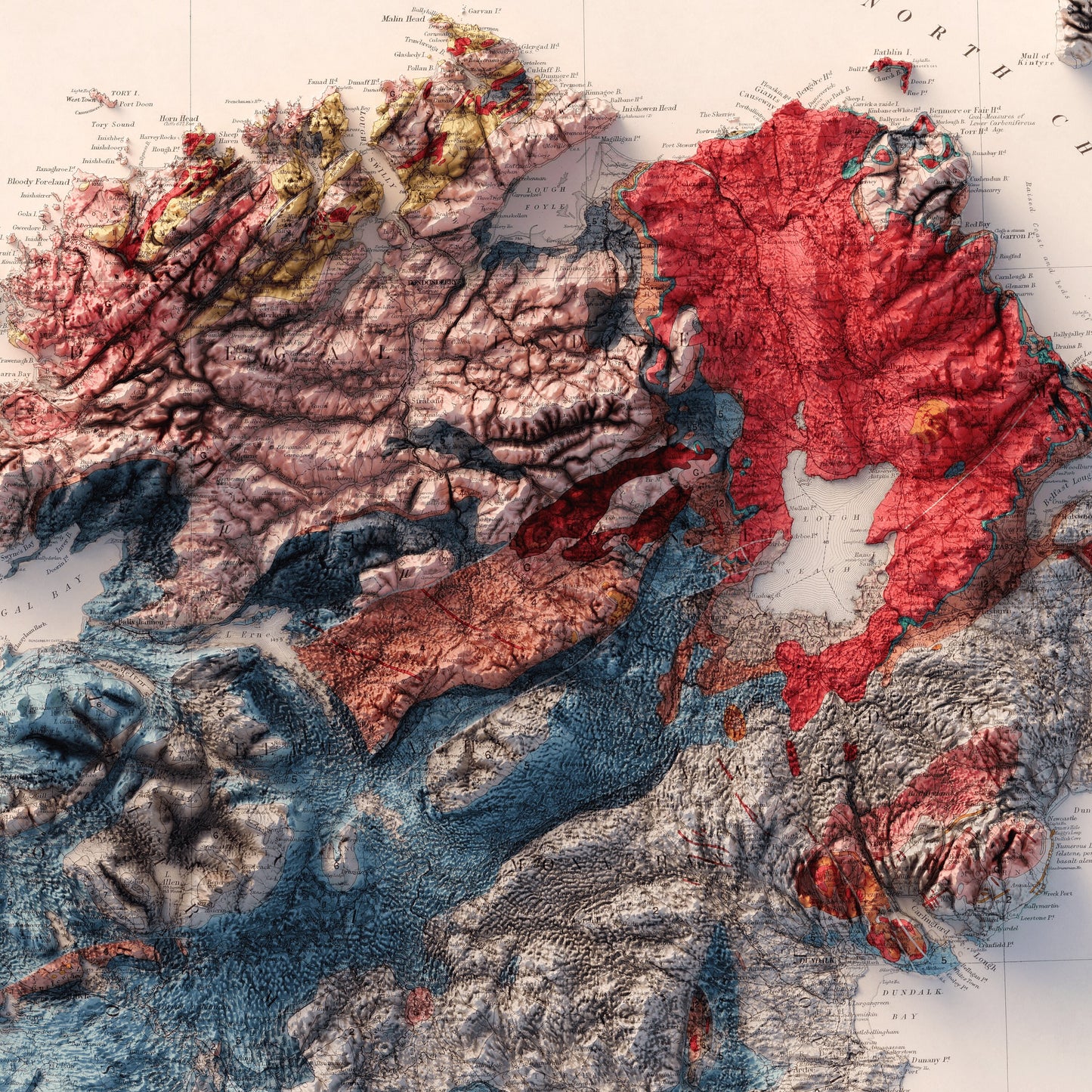 Ireland Geology - Shaded Relief Map (1878)