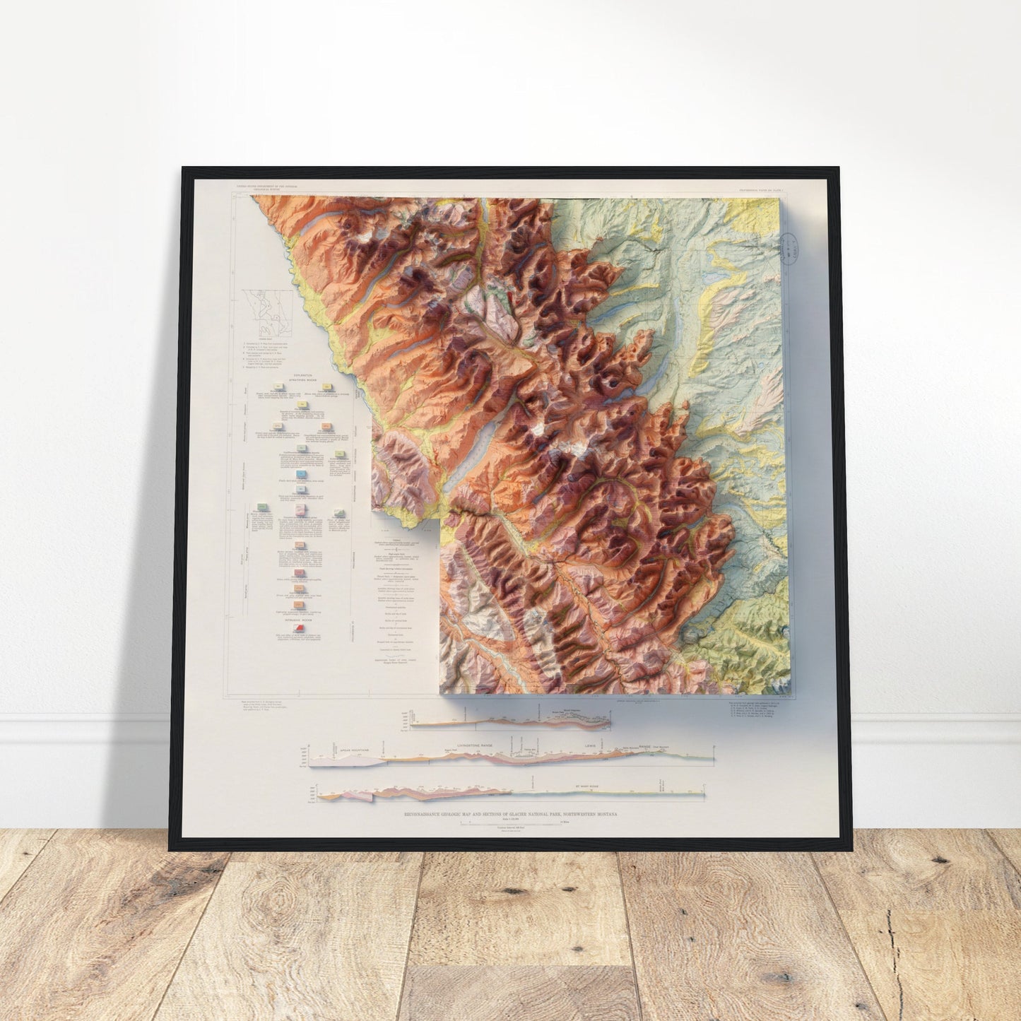 Glacier National Park Geology - Shaded Relief Map (1959)