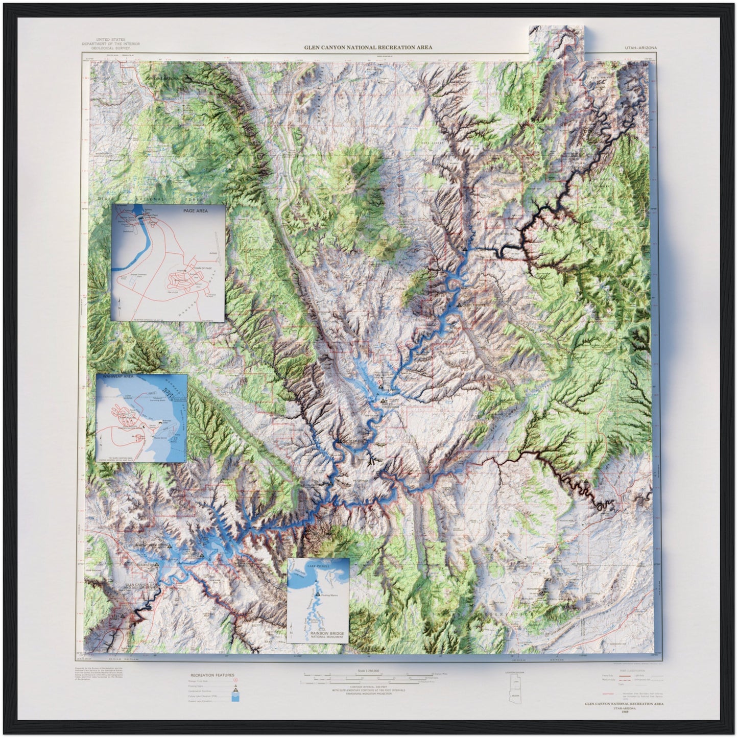 Glen Canyon National Recreation Area - Shaded Relief Map (1969)