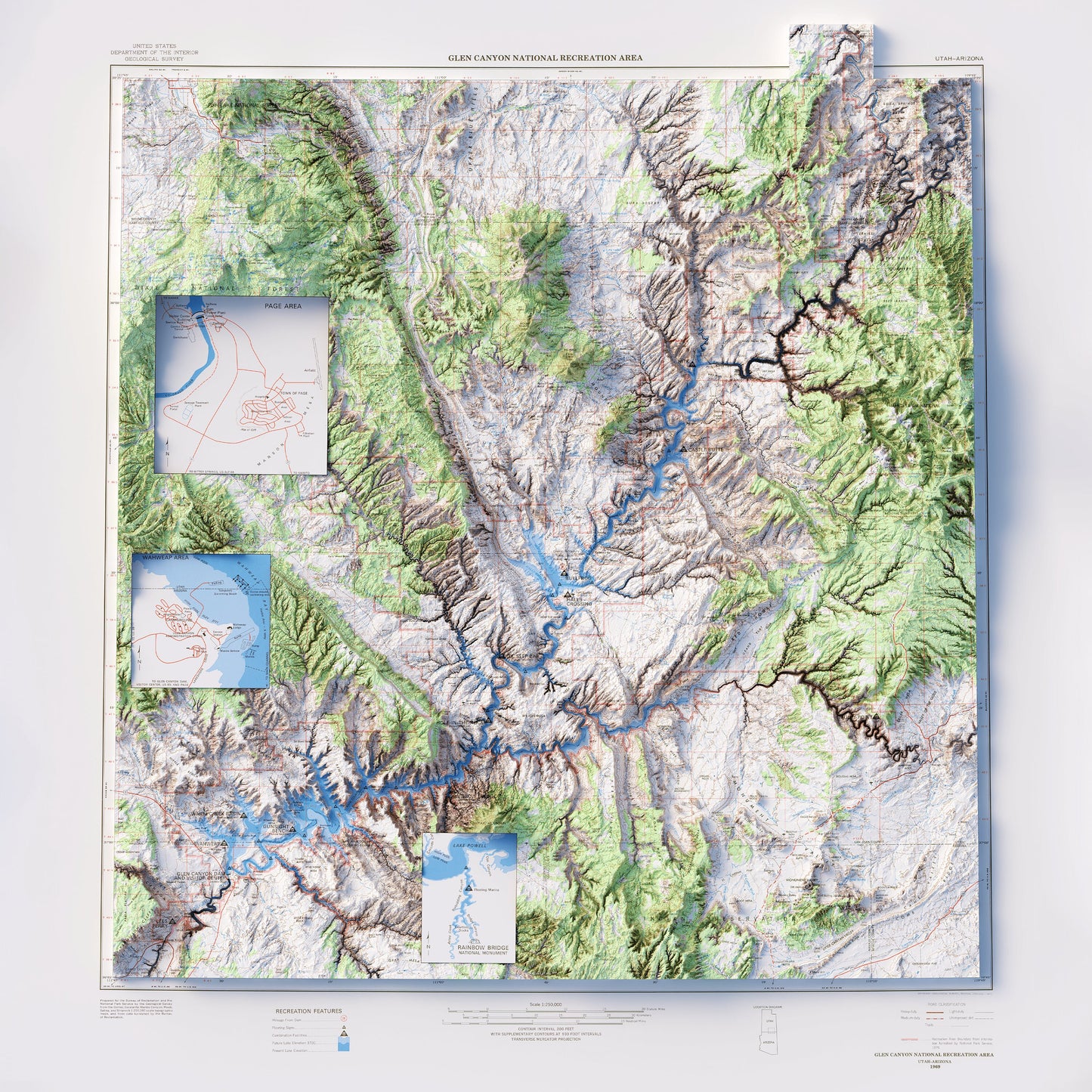 Glen Canyon National Recreation Area - Shaded Relief Map (1969)