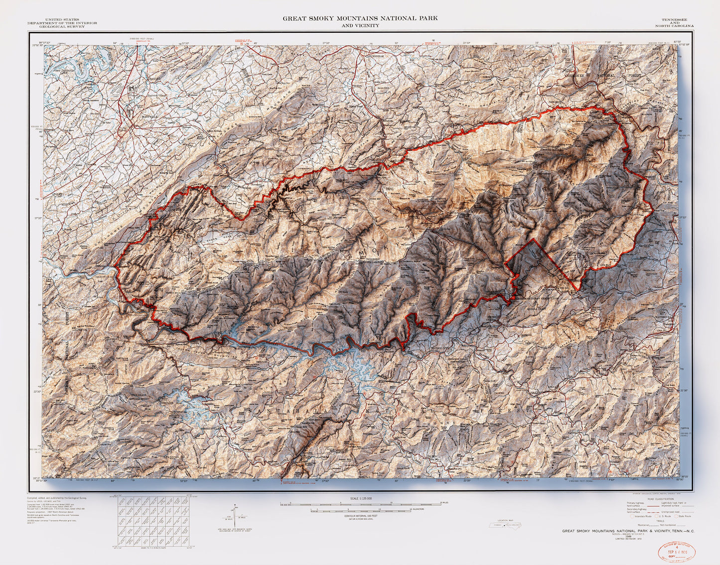 The Great Smoky Mountains National Park - Shaded Relief Map (1912)