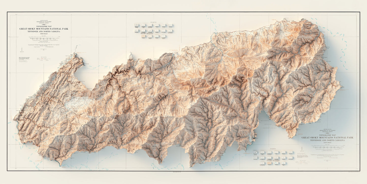 Great Smoky Mountains National Park - Shaded Relief Map (1931)