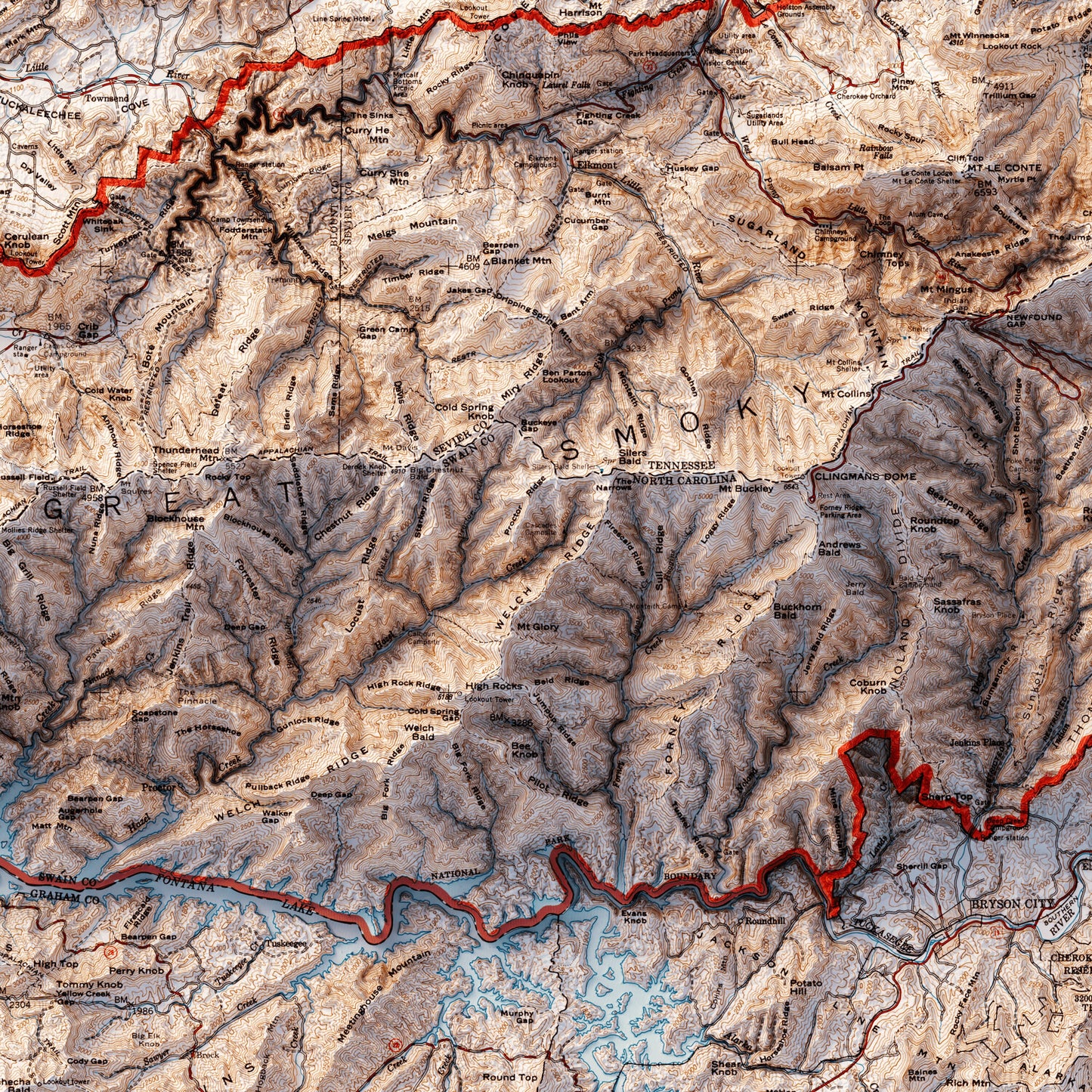 Great Smoky Mountains National Park - Shaded Relief Map (1931)