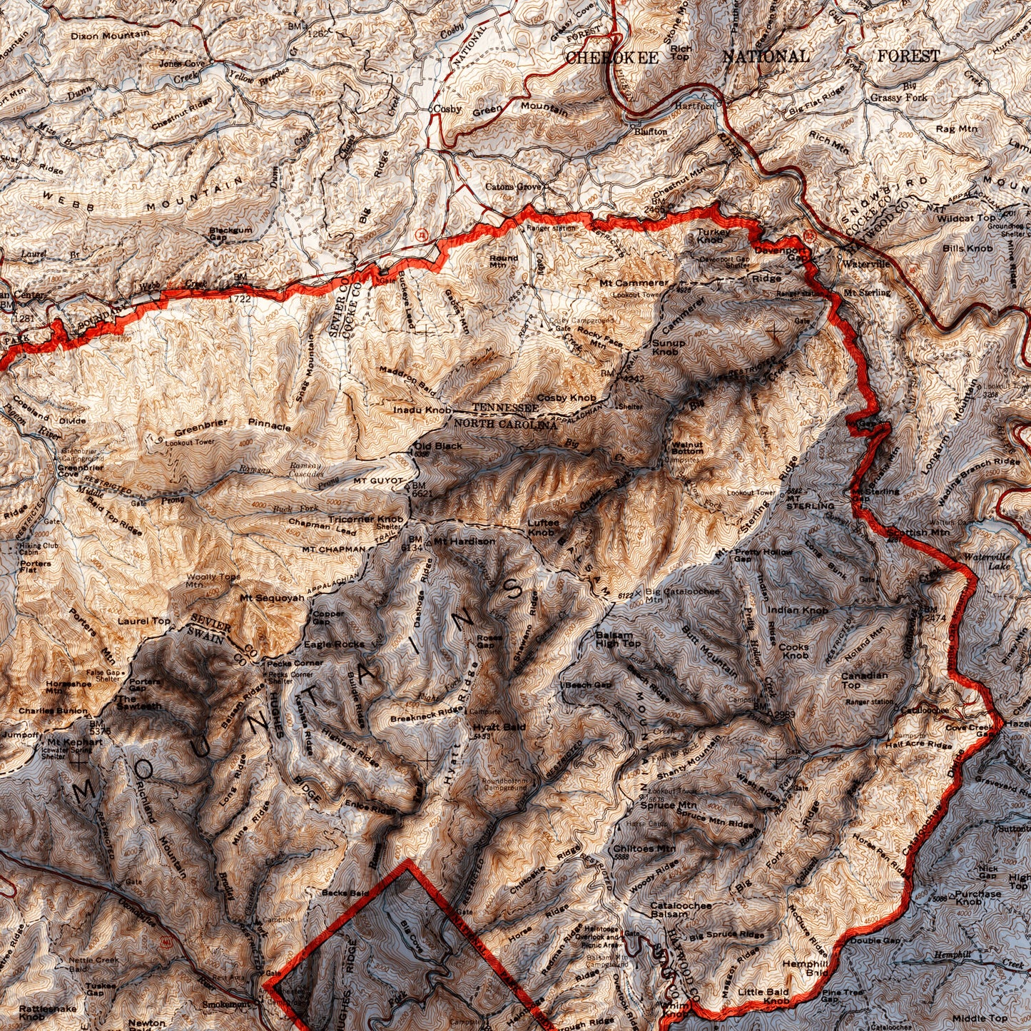 Great Smoky Mountains National Park - Shaded Relief Map (1931)