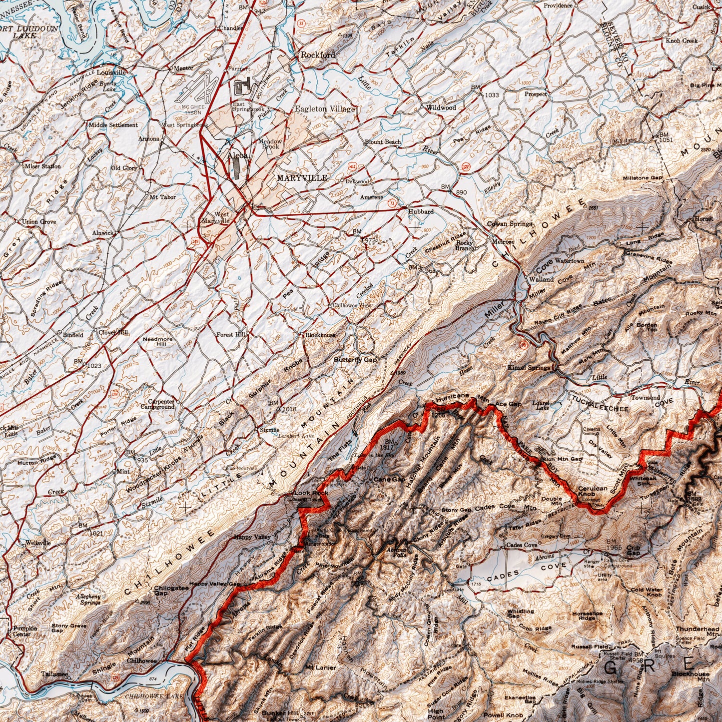 Great Smoky Mountains National Park - Shaded Relief Map (1931)