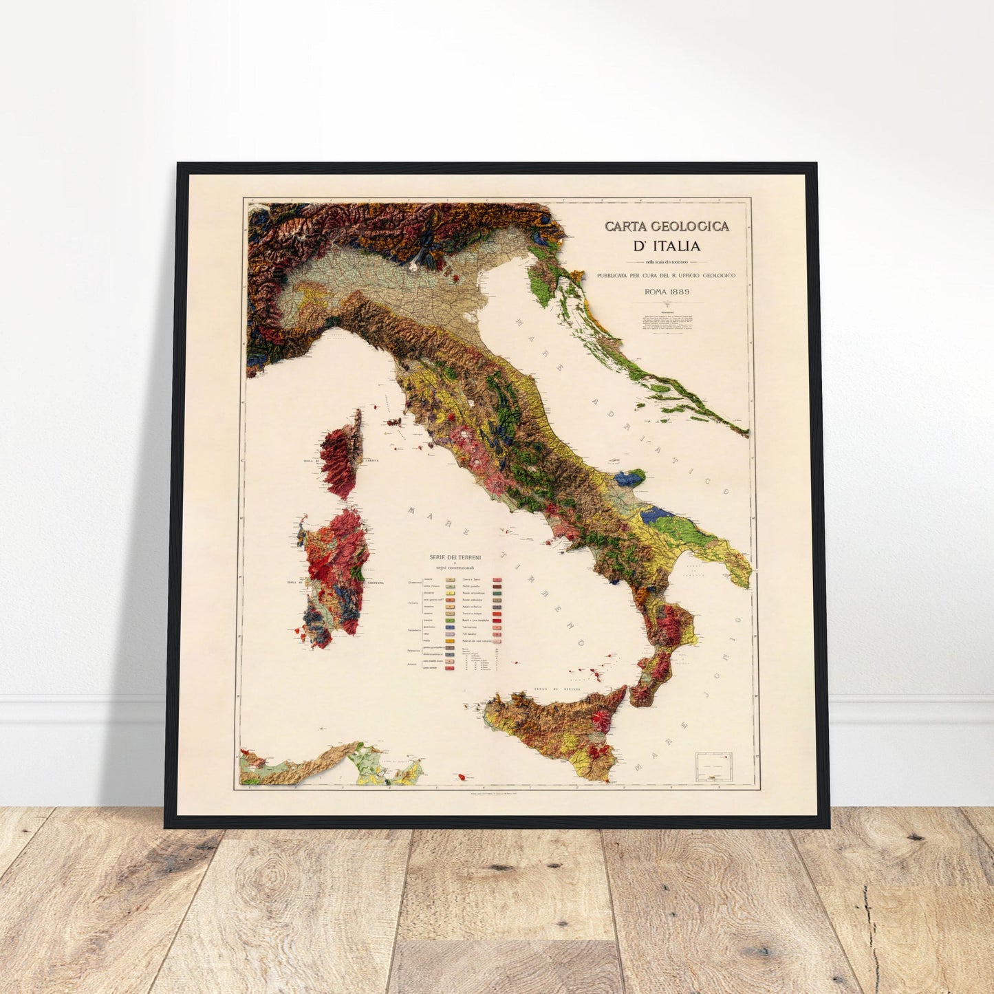 Italy Geology - Shaded Relief Map (1889)