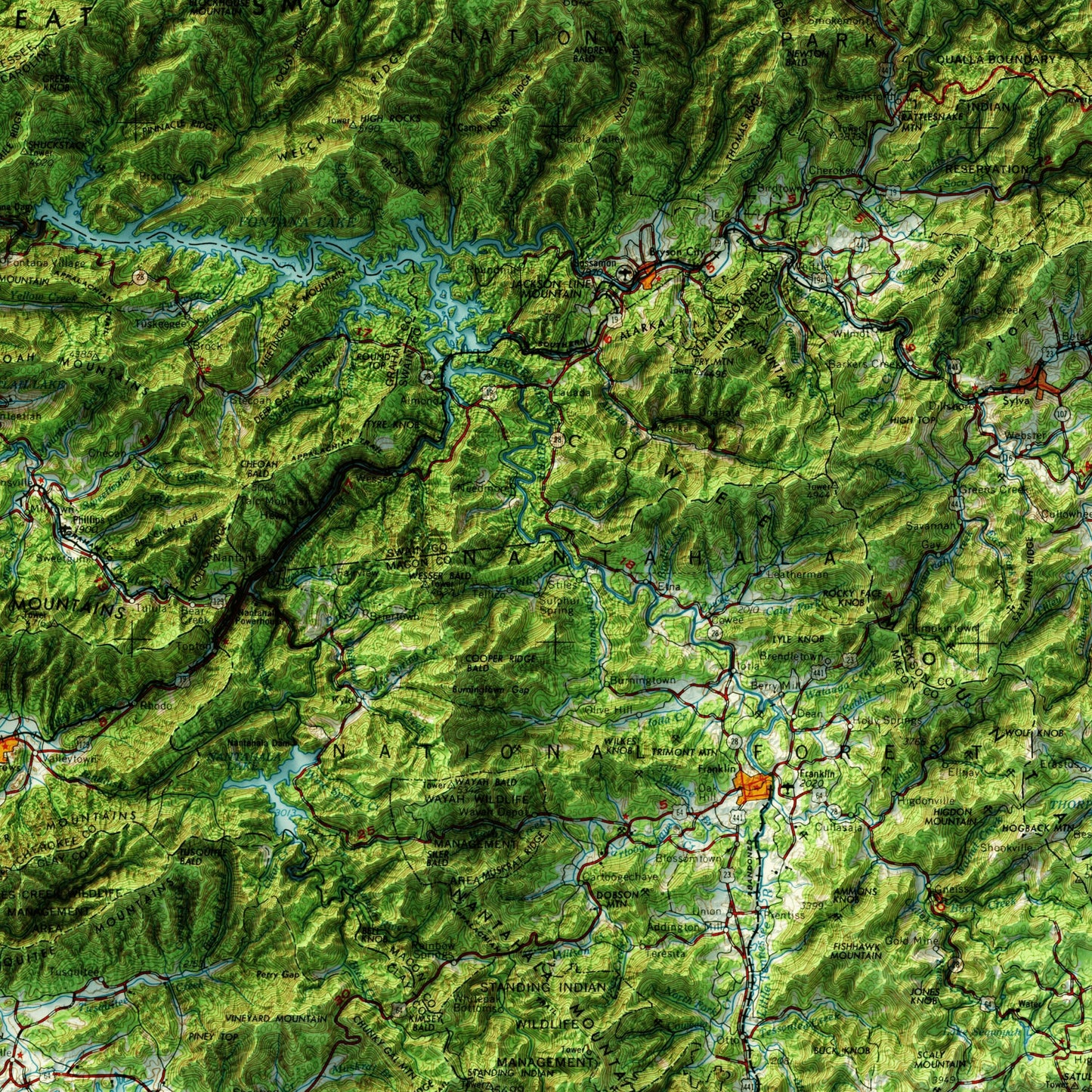 Knoxville, Tennessee - Shaded Relief Map (1957)