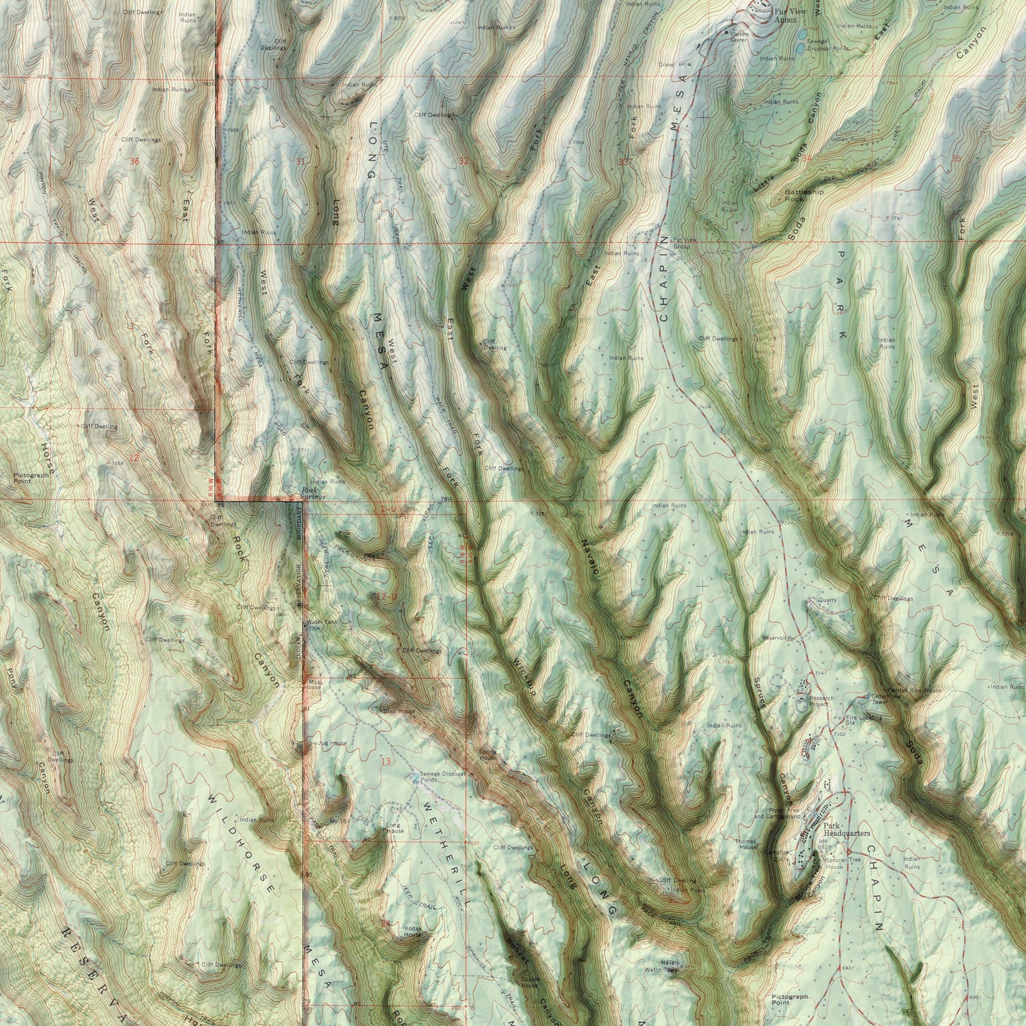 Mesa Verde National Park - Shaded Relief Map (1967)