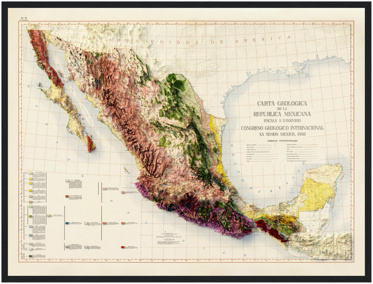 Mexico Geology - Shaded Relief Map (1956)