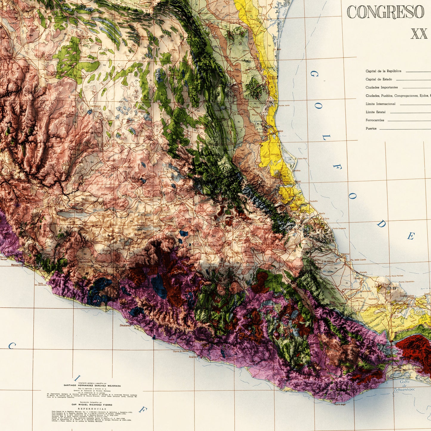 Mexico Geology - Shaded Relief Map (1956)