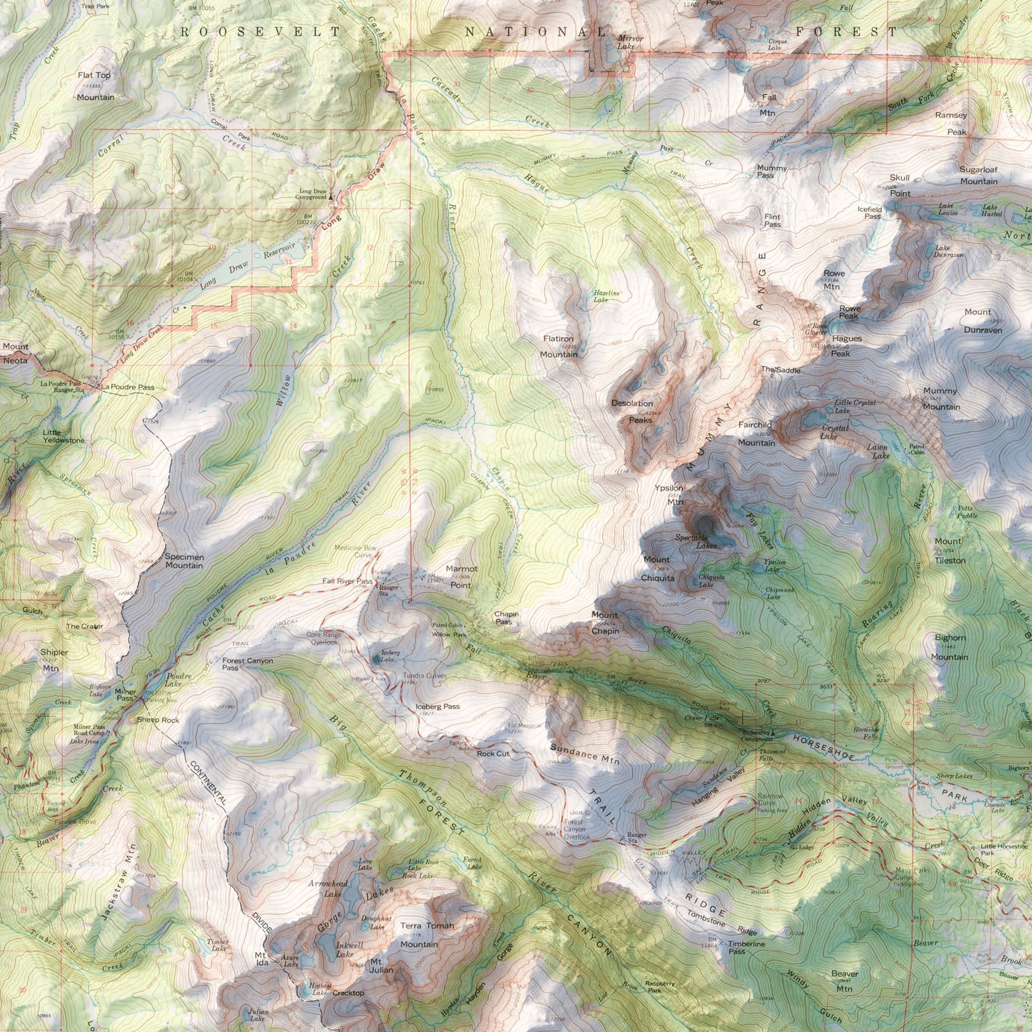 Rocky Mountain National Park - Shaded Relief Map (1974)