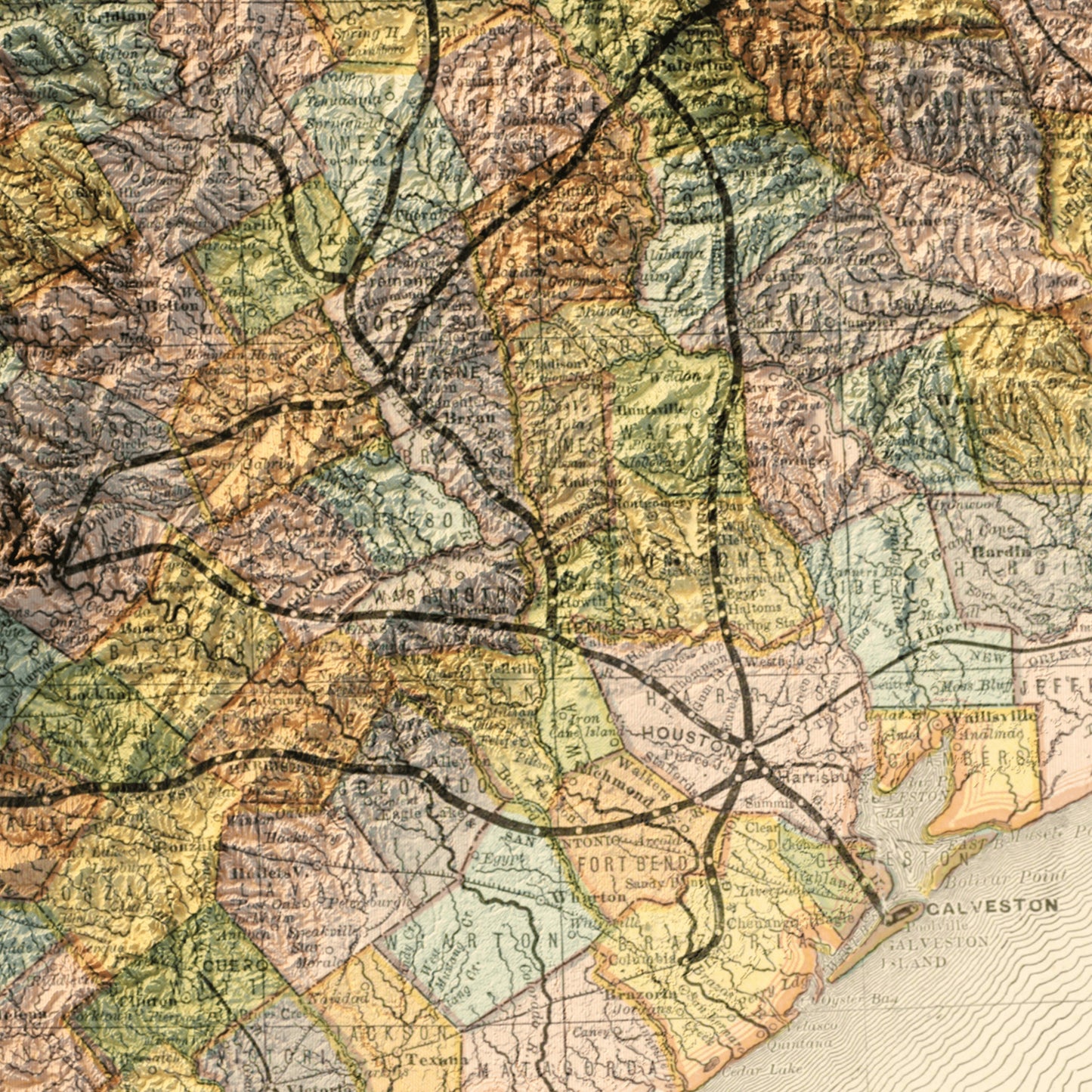 Texas Topography - Shaded Relief Map (1876)