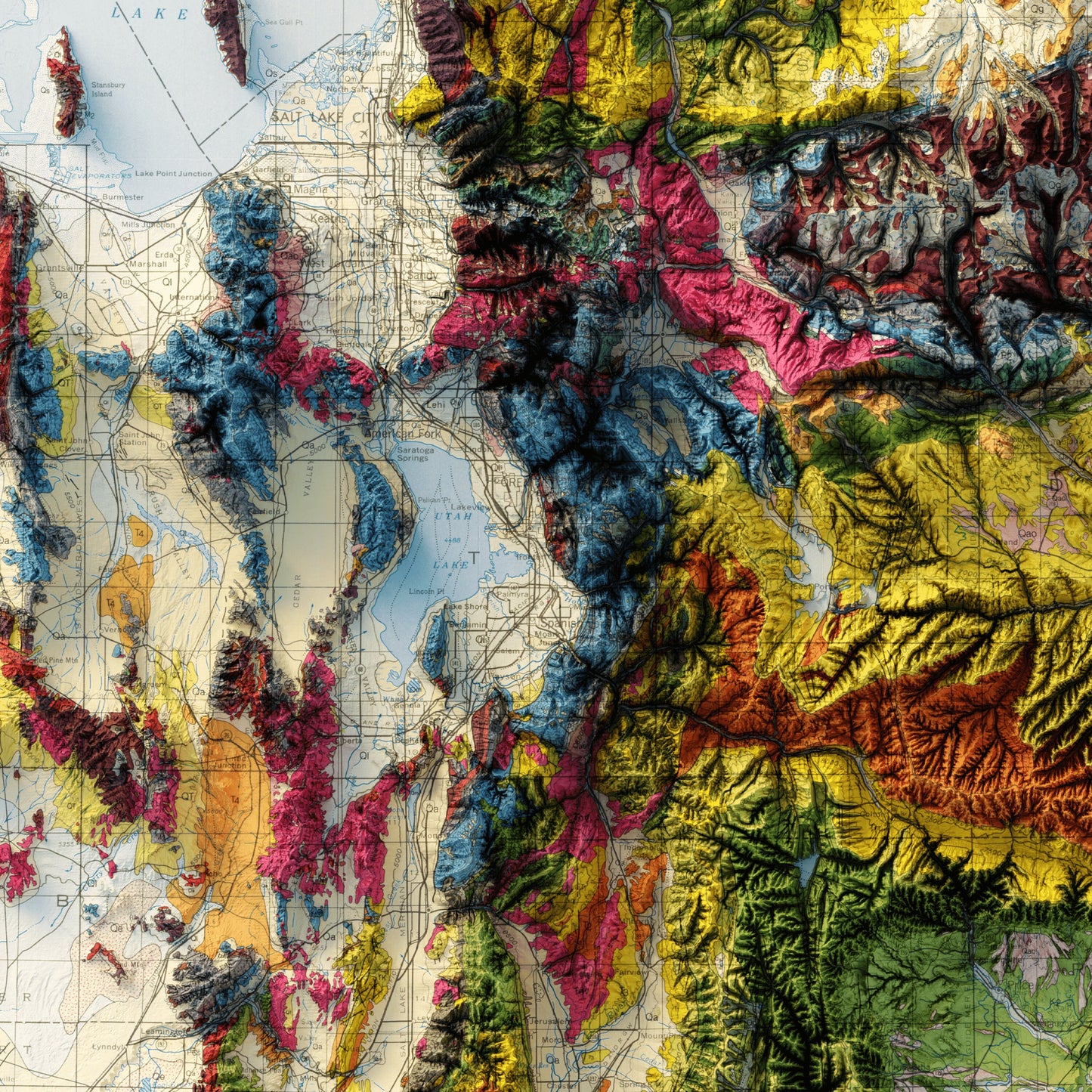 Utah Geology - Shaded Relief Map (1980)