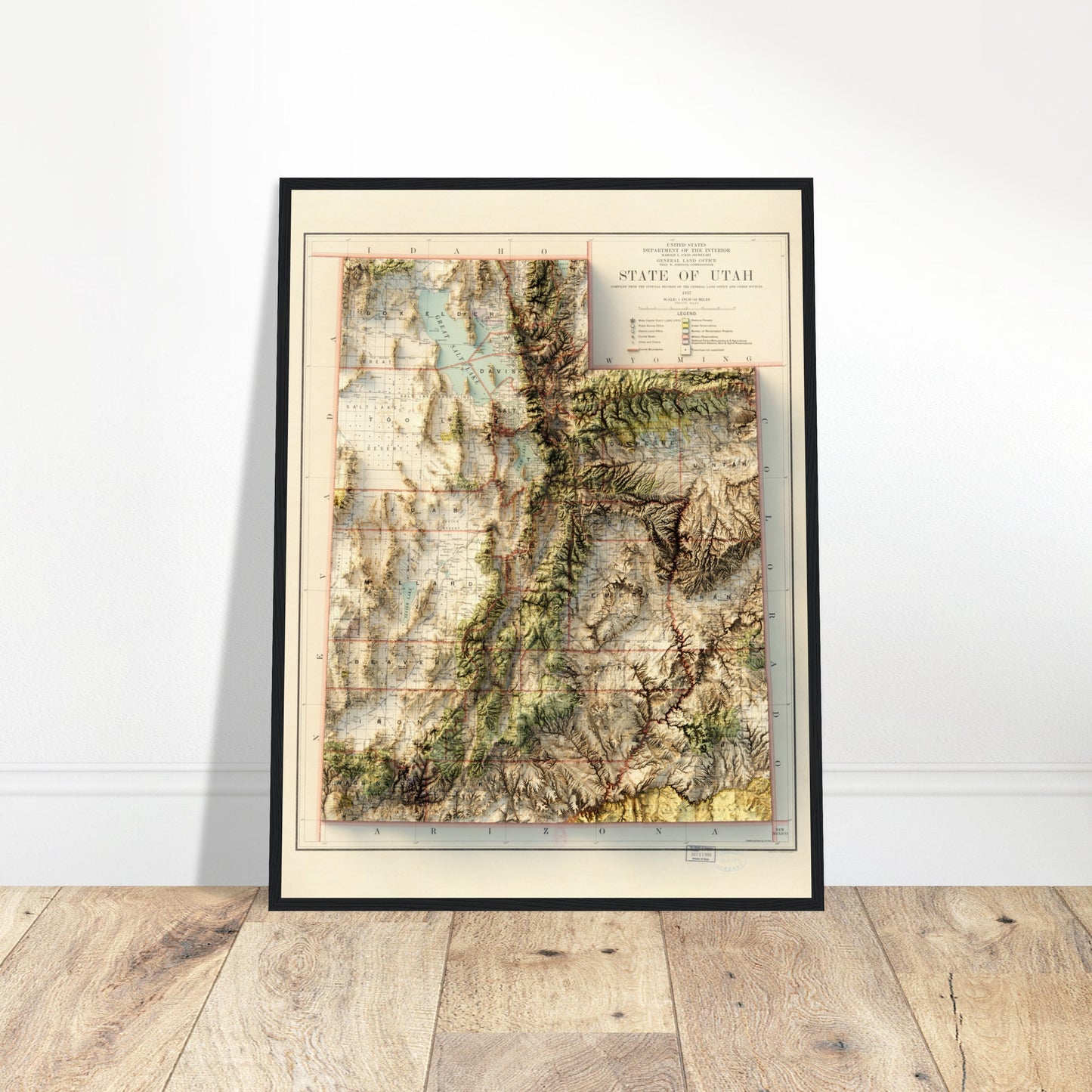 Utah Topography - Shaded Relief Map (1937)