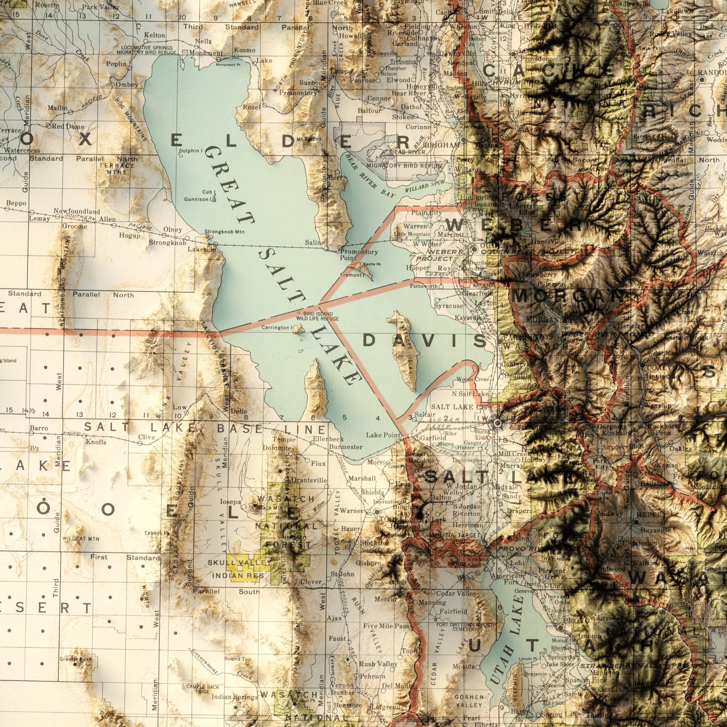 Utah Topography - Shaded Relief Map (1937)