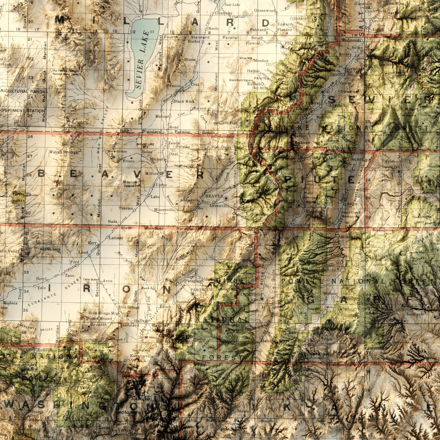 Utah Topography - Shaded Relief Map (1937)