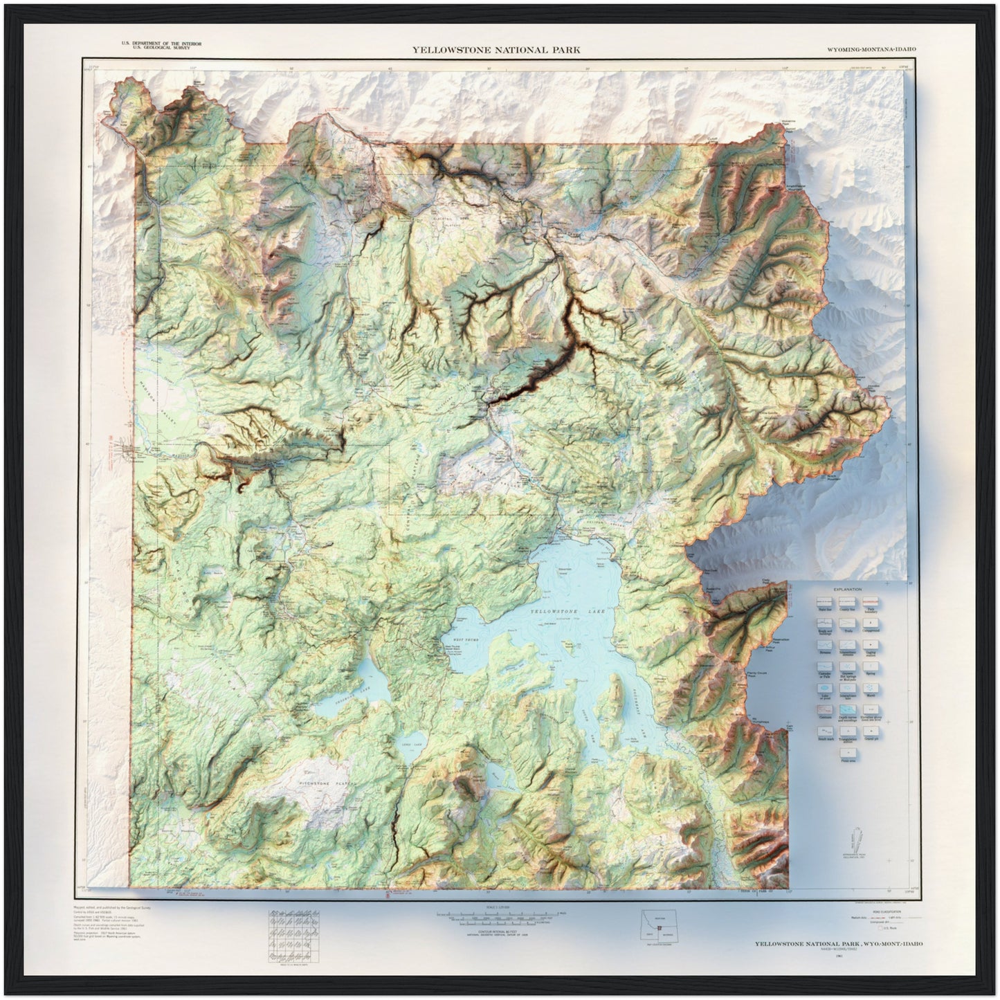 Yellowstone National Park - Shaded Relief Map (1961)