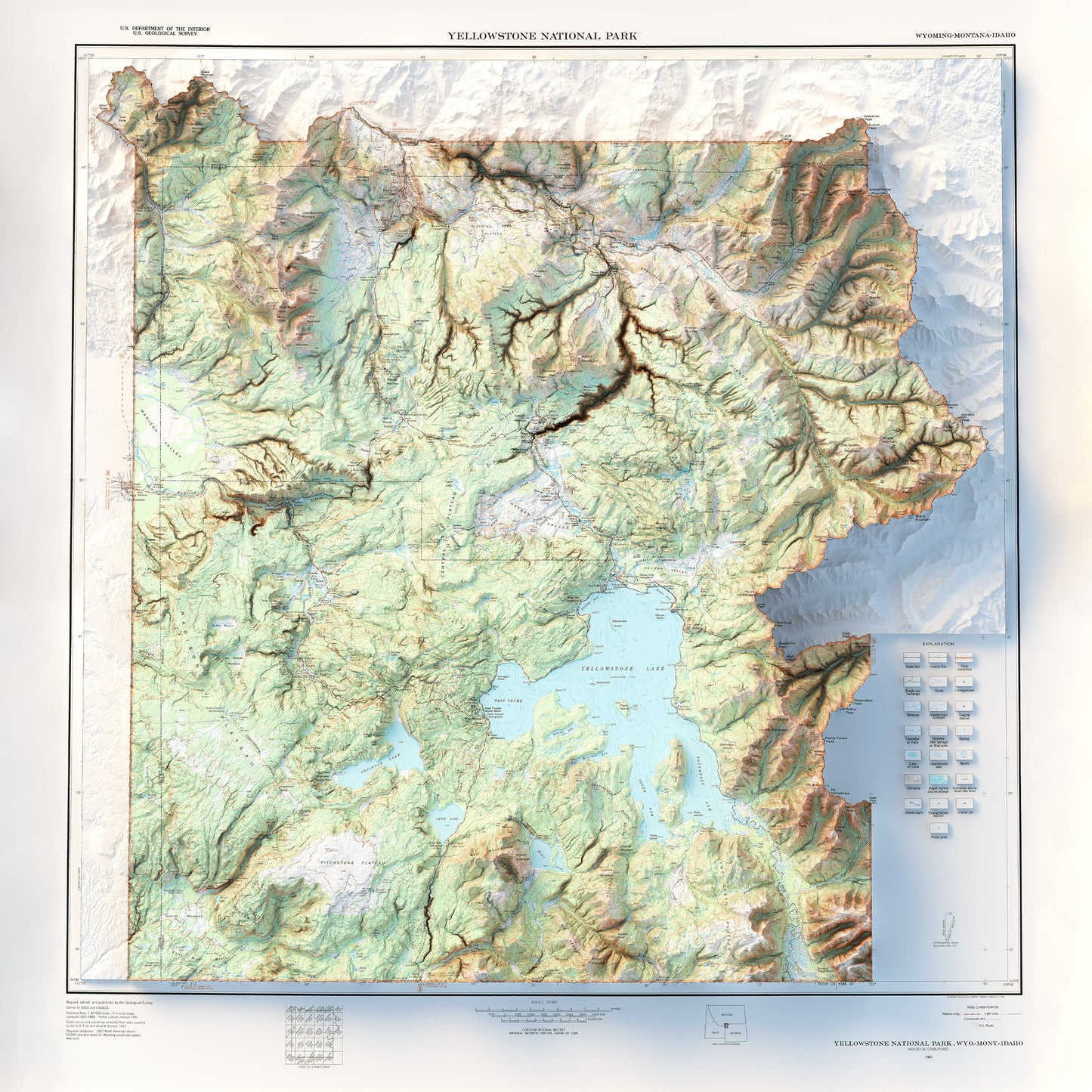 Yellowstone National Park - Shaded Relief Map (1961)