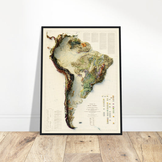 South America Geology - Shaded Relief Map (1950)