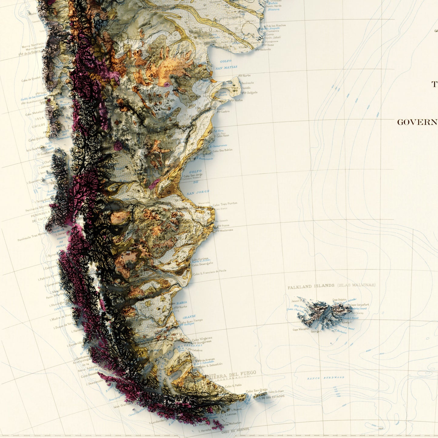 South America Geology - Shaded Relief Map (1950)