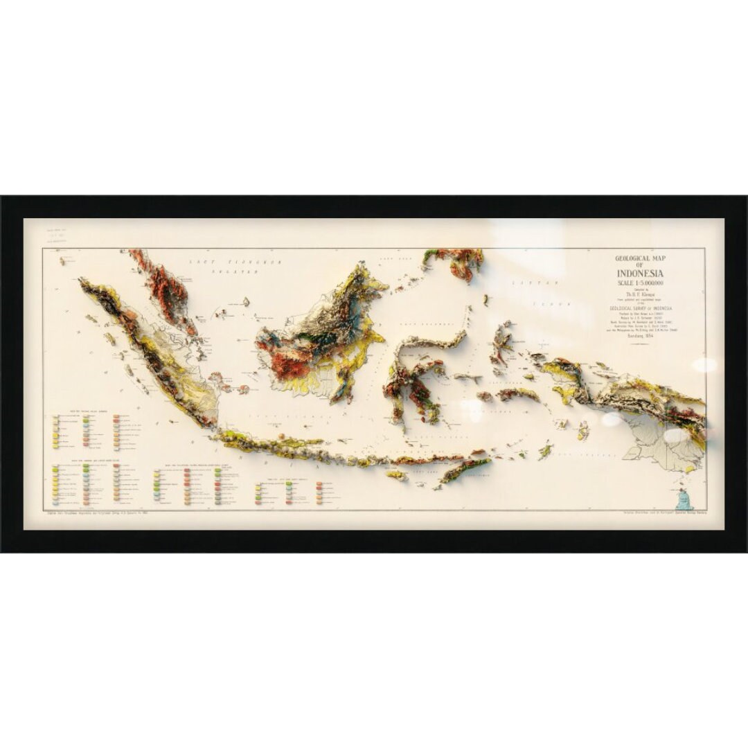 Indonesia Geology - Shaded Relief Map (1954)