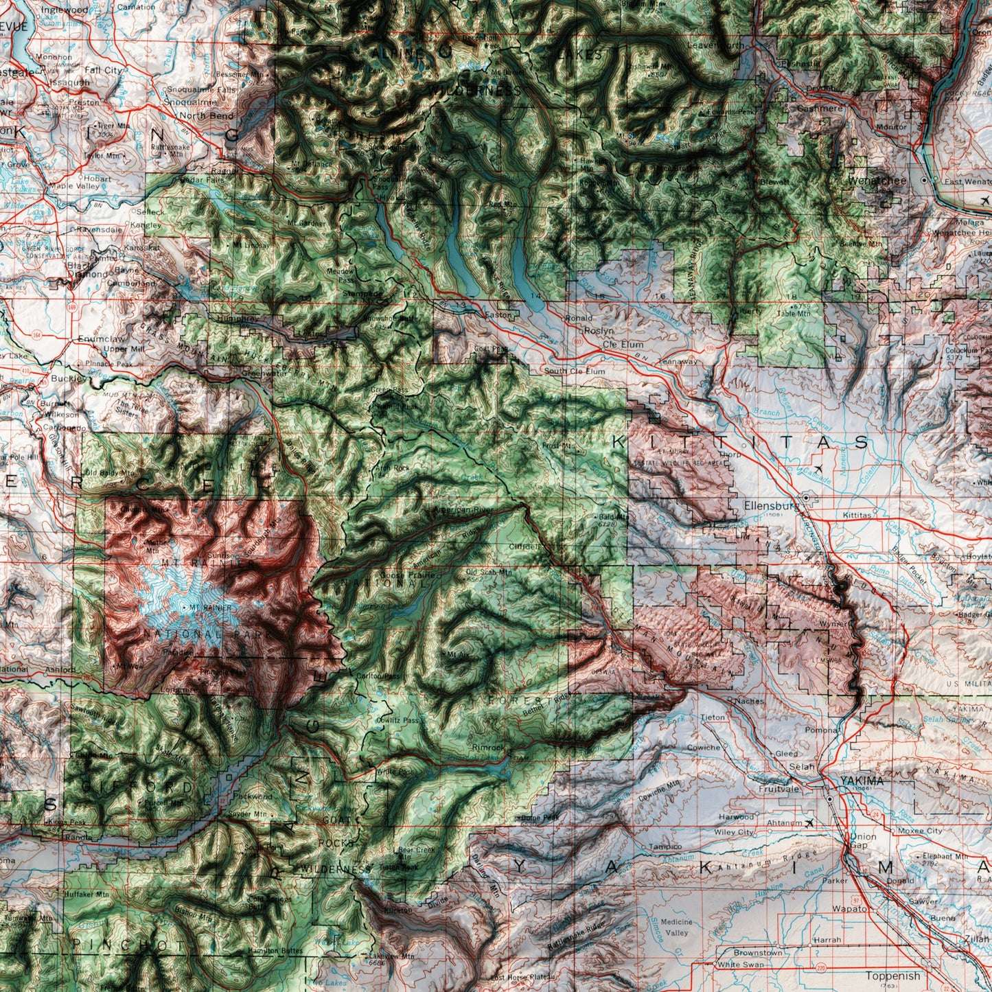 State of Washington Topography - Shaded Relief Map (1982)