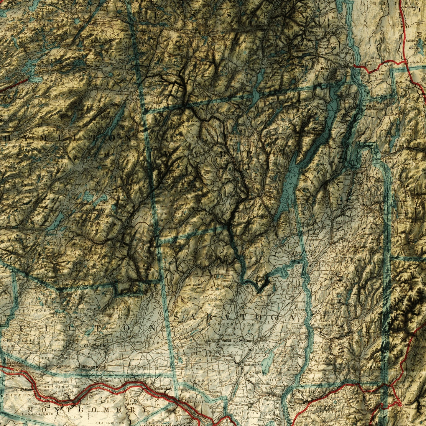 Adirondack Mountains - Shaded Relief Map (1917)