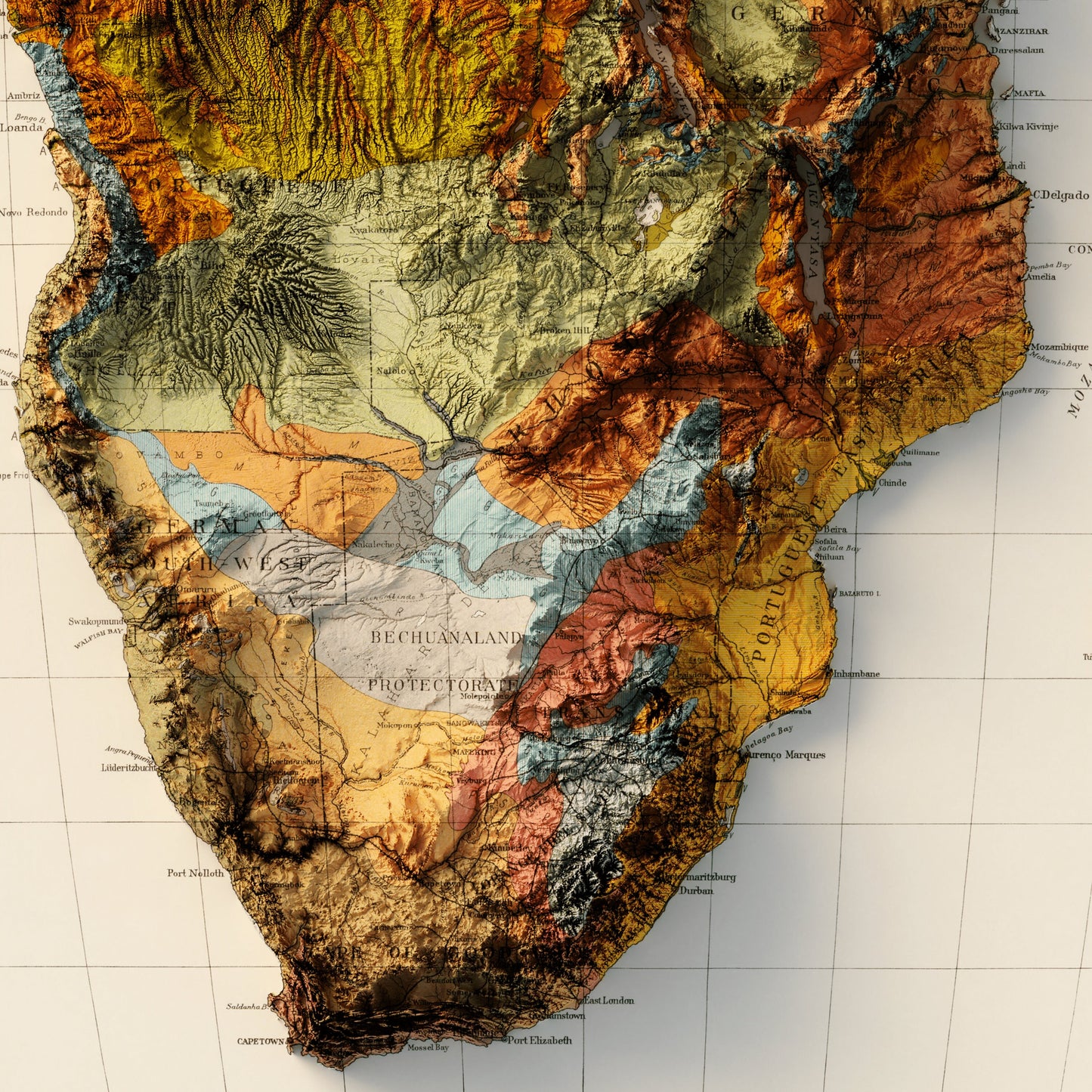 Africa Land Classification - Shaded Relief Map (1923)