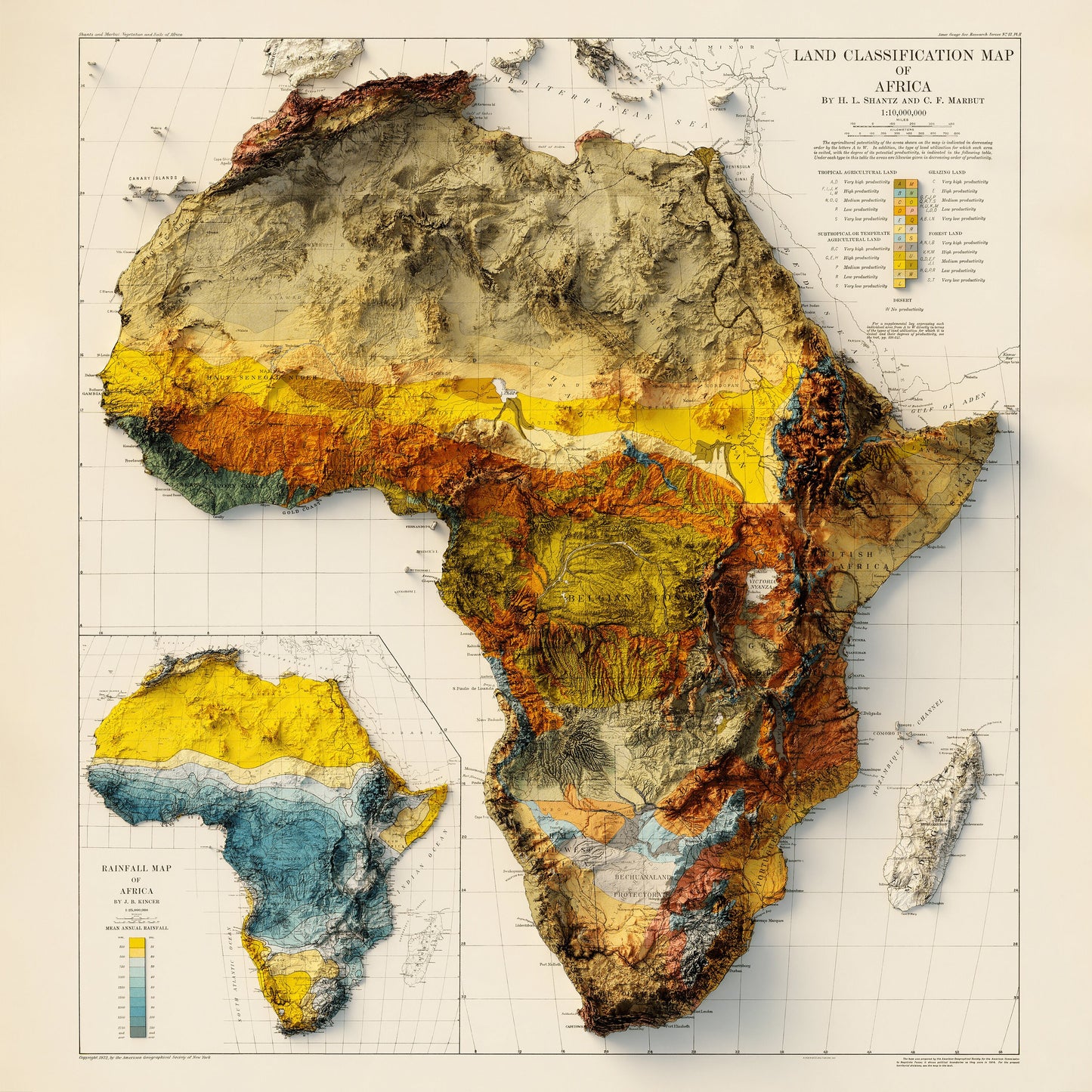 Africa Land Classification - Shaded Relief Map (1923)