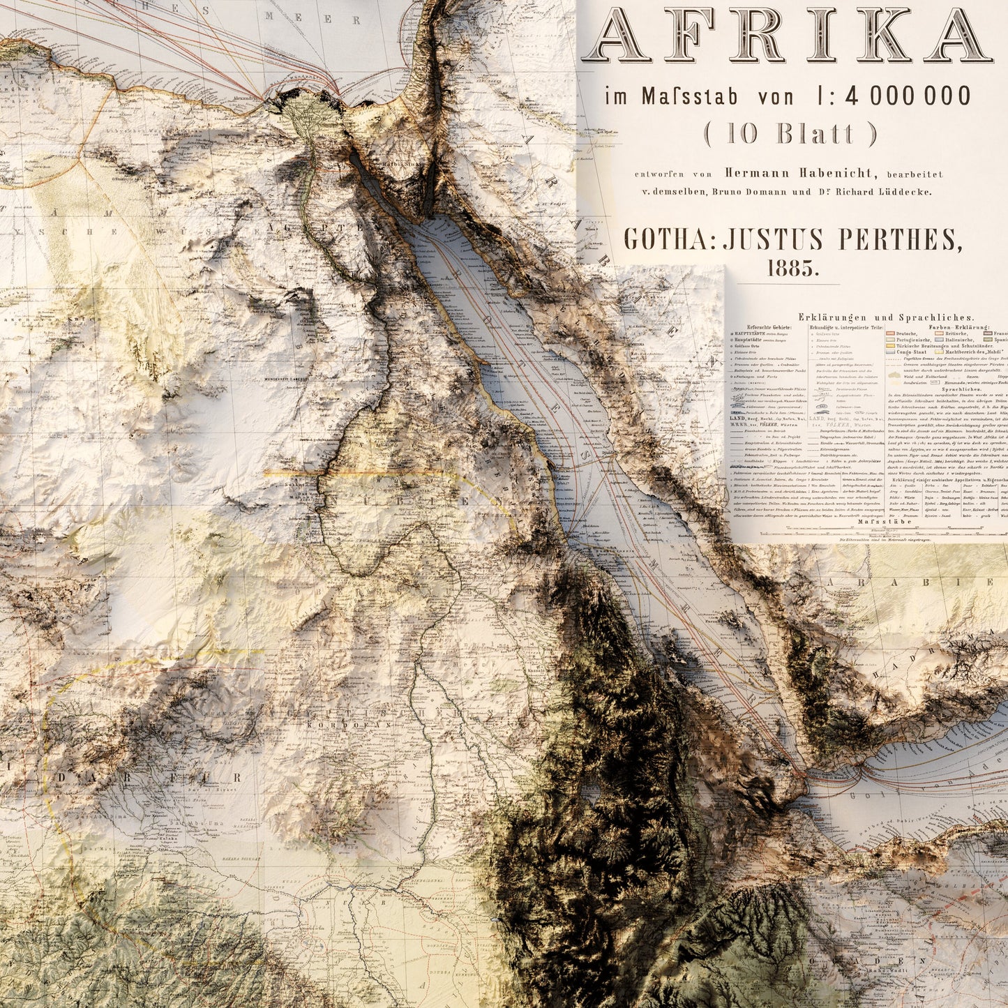 Africa Topography - Shaded Relief Map (1885)