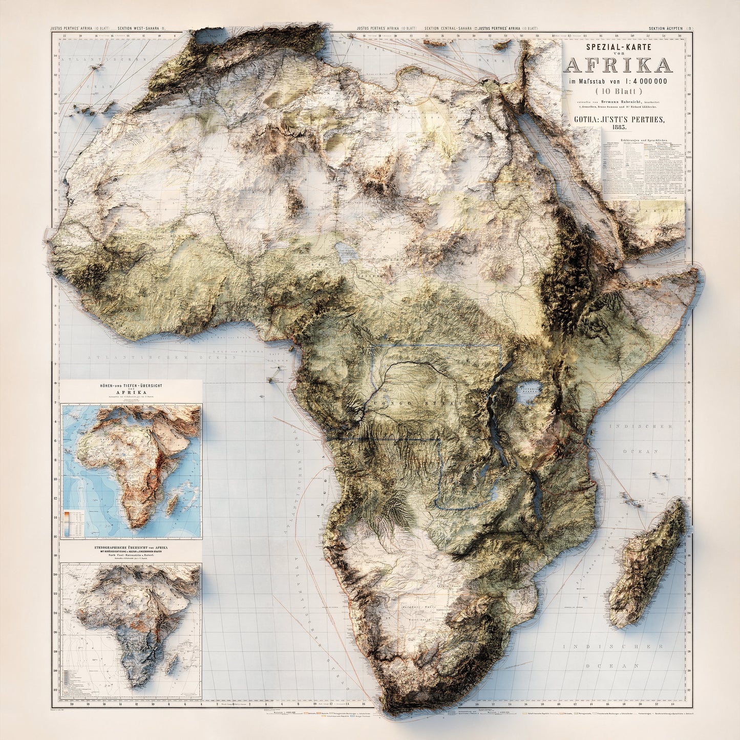 Africa Topography - Shaded Relief Map (1885)