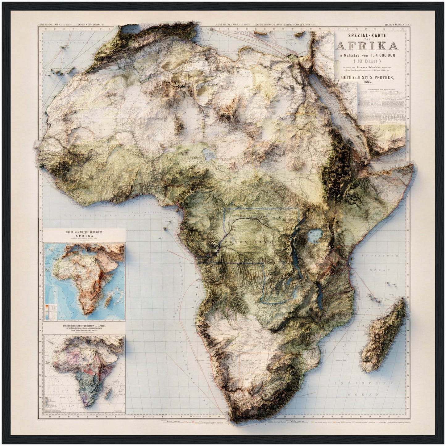 Africa Topography - Shaded Relief Map (1885)