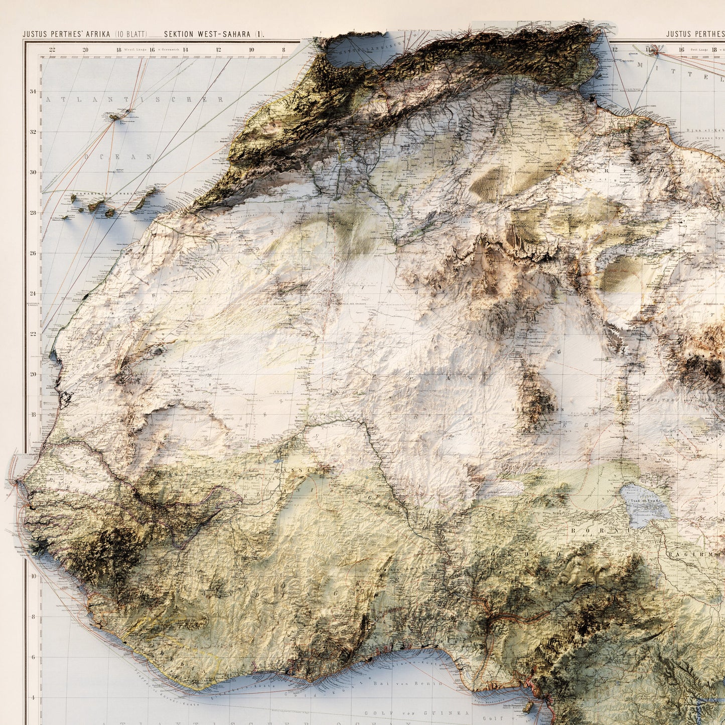 Africa Topography - Shaded Relief Map (1885)