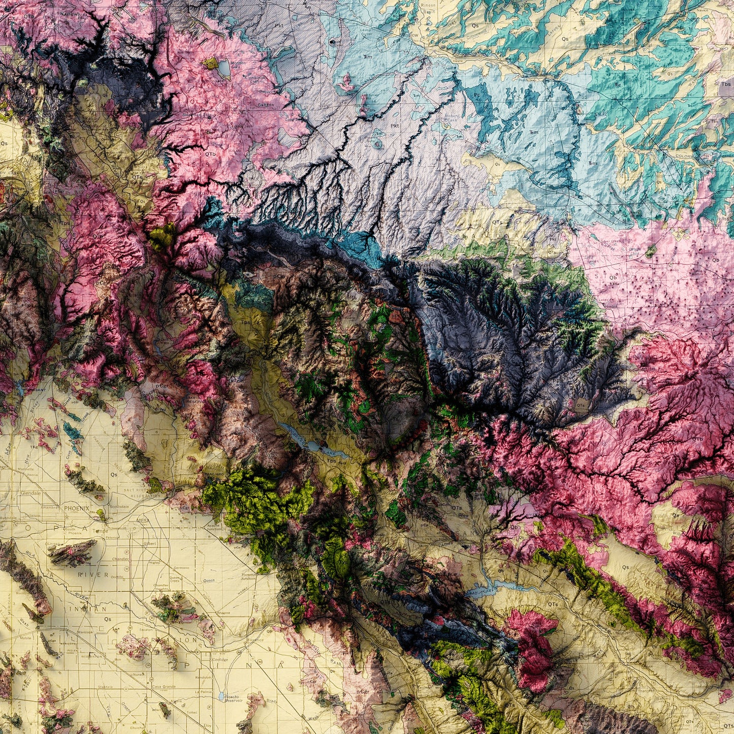 Arizona Geology - Shaded Relief Map (1969)