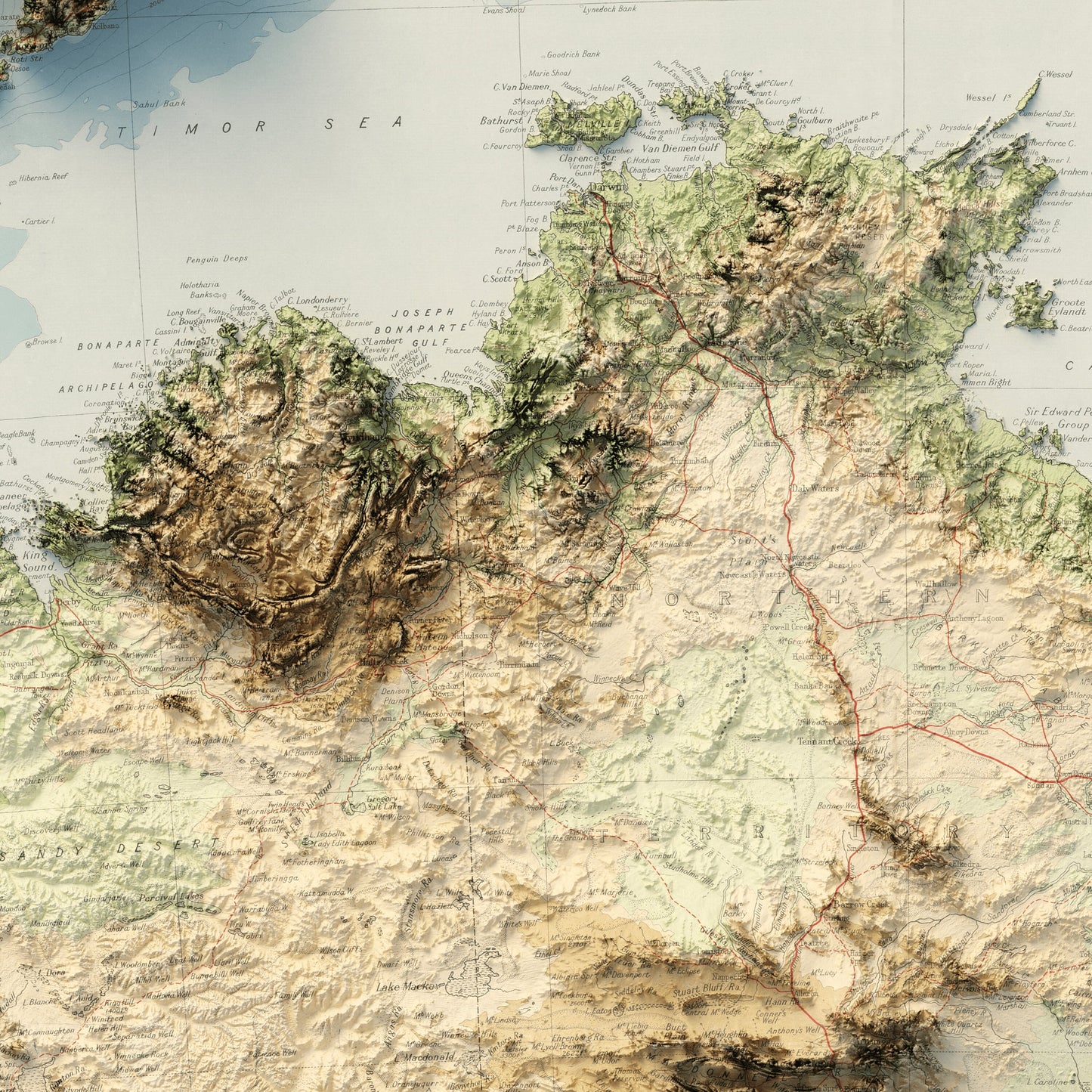 Australia Topography - Shaded Relief Map (1956)