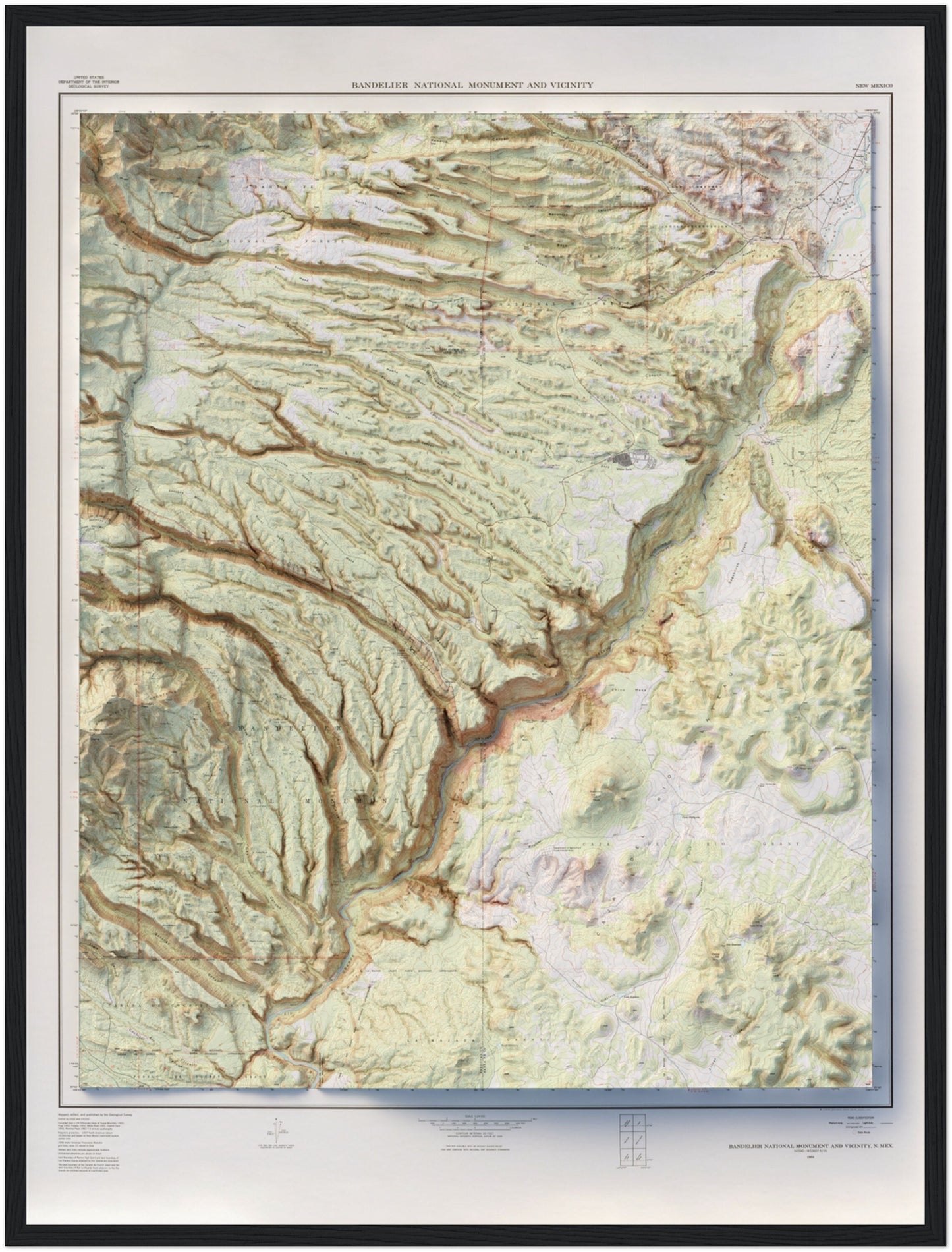 Bandelier National Monument - Shaded Relief Map (1953)