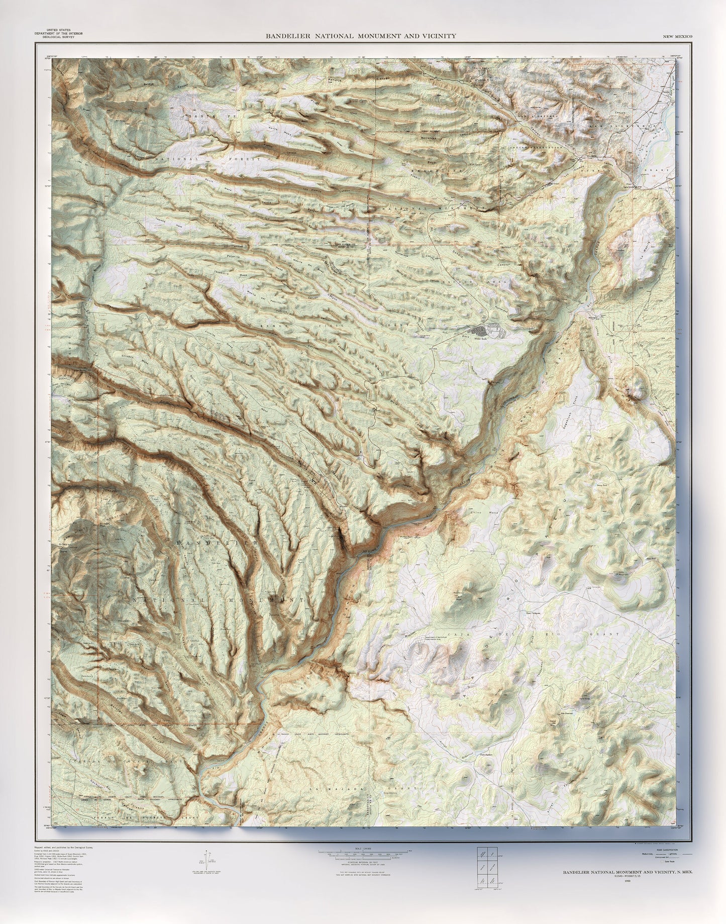 Bandelier National Monument - Shaded Relief Map (1953)