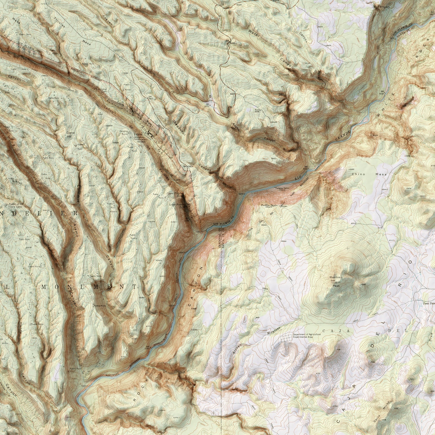 Bandelier National Monument - Shaded Relief Map (1953)