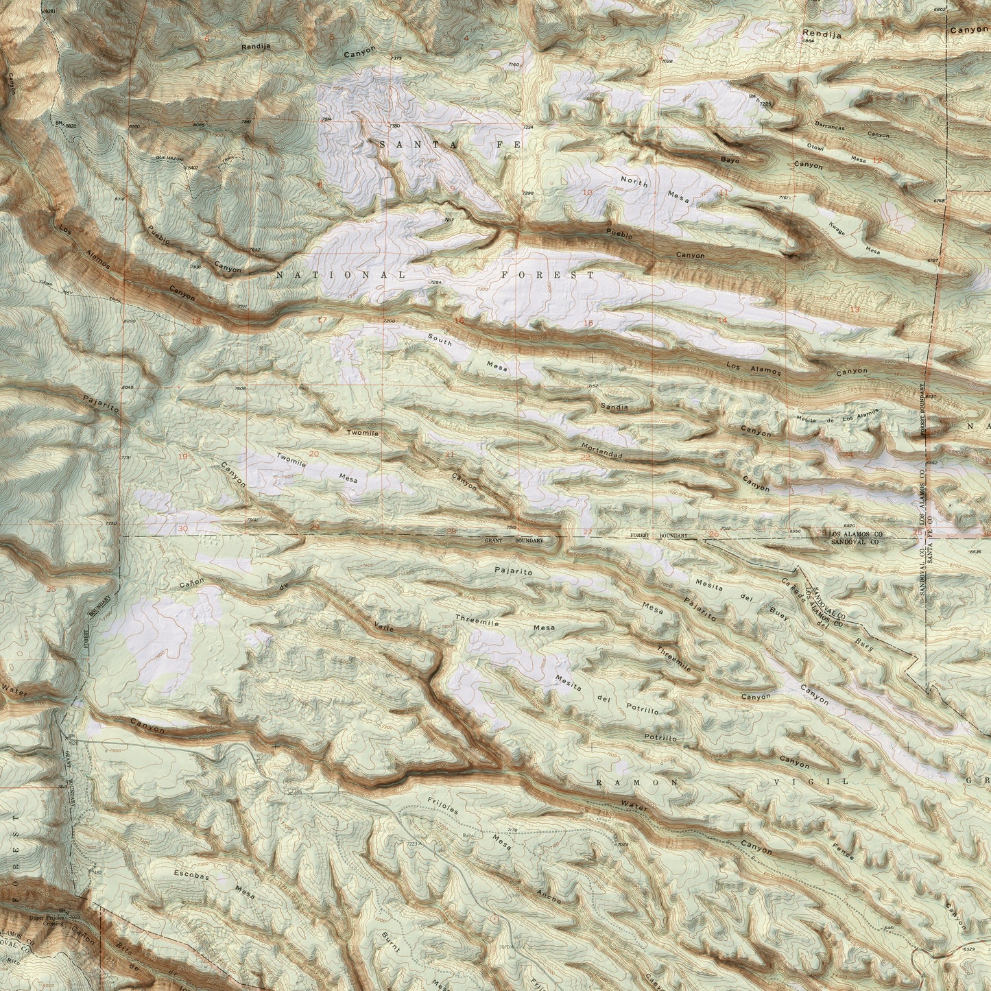 Bandelier National Monument - Shaded Relief Map (1953)