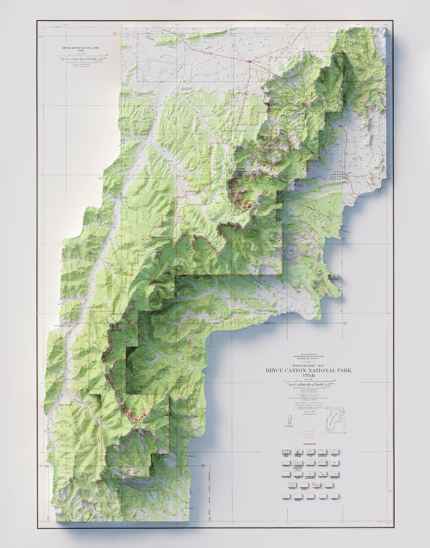 Bryce Canyon National Park - Shaded Relief Map (1972)