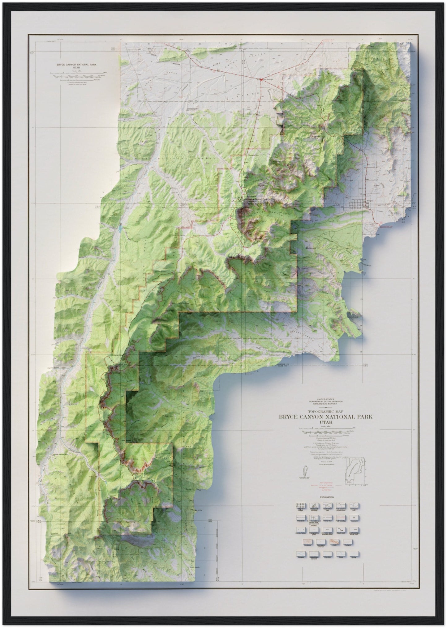 Bryce Canyon National Park - Shaded Relief Map (1972)