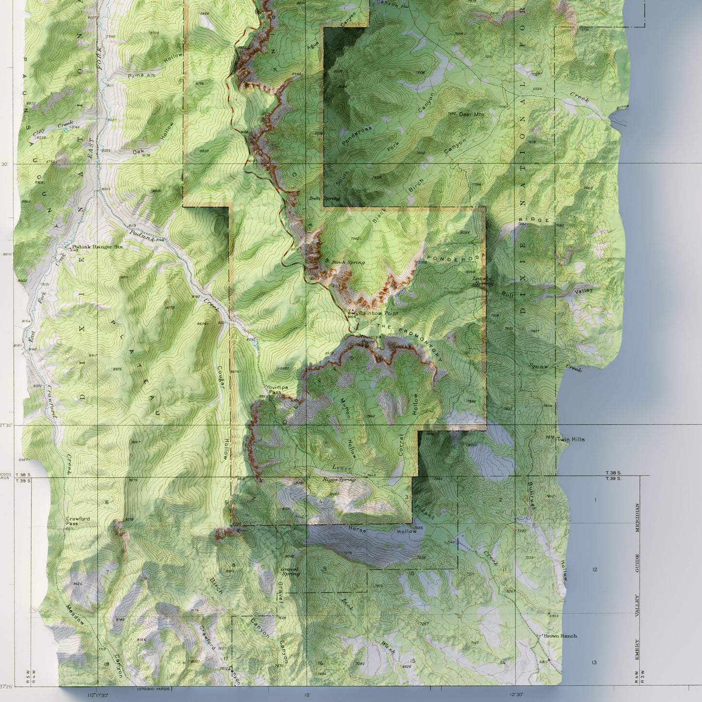 Bryce Canyon National Park - Shaded Relief Map (1972)