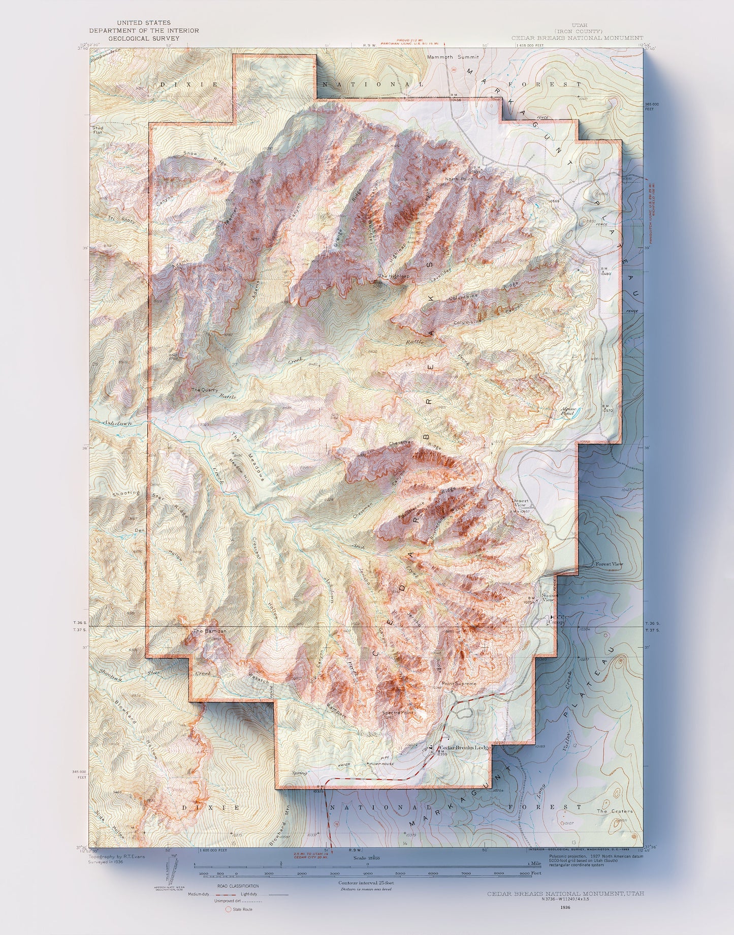 Cedar Breaks National Monument - Shaded Relief Map (1936)