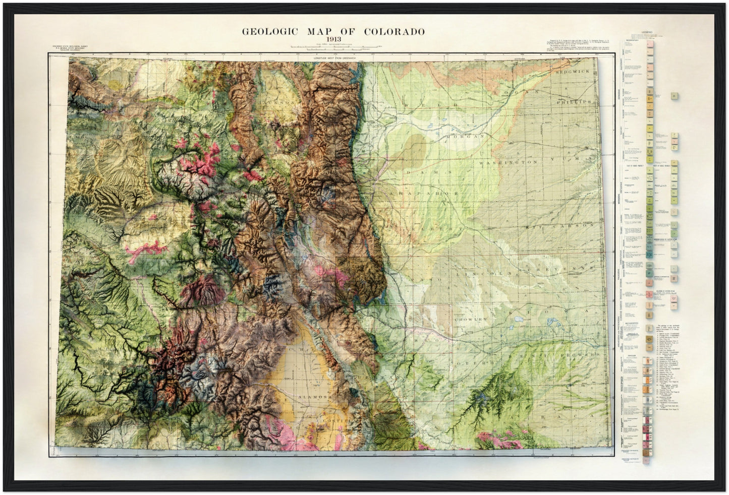 Colorado Geology - Shaded Relief Map (1913)