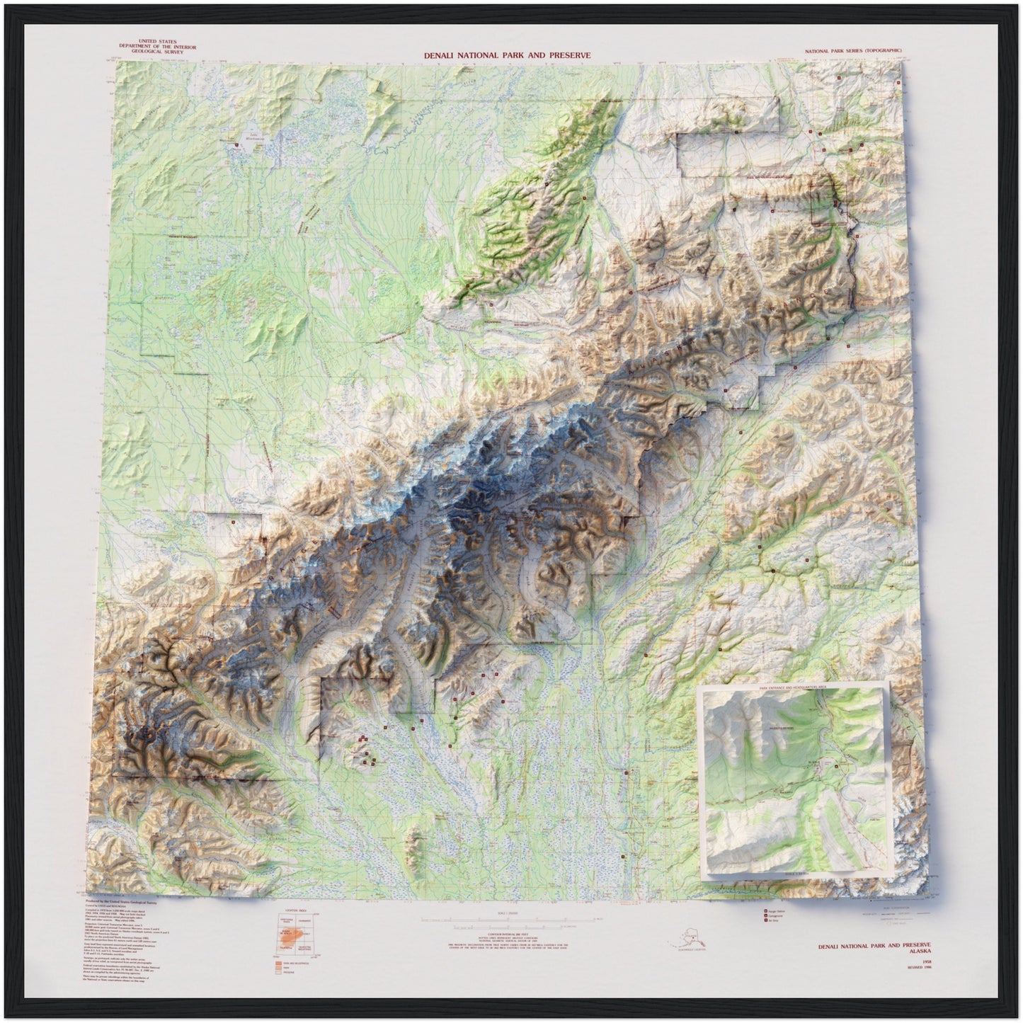 Denali National Park - Shaded Relief Map (1986)