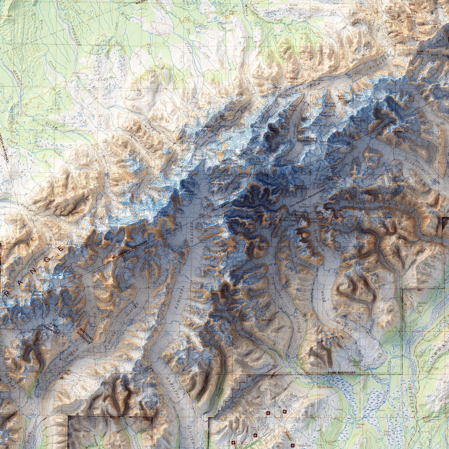 Denali National Park - Shaded Relief Map (1986)